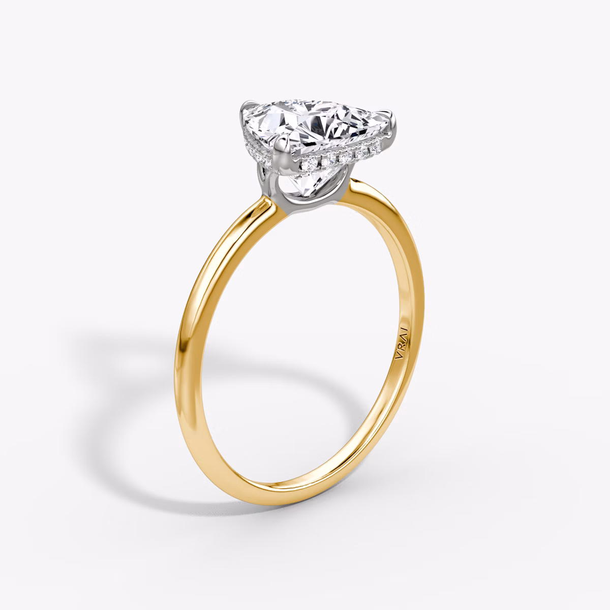 The Signature | Trillion | 18k | Yellow Gold and Platinum | bandAccent: Plain | bandWidth: standard | hiddenHalo: yes | diamondOrientation: vertical | caratWeight: other