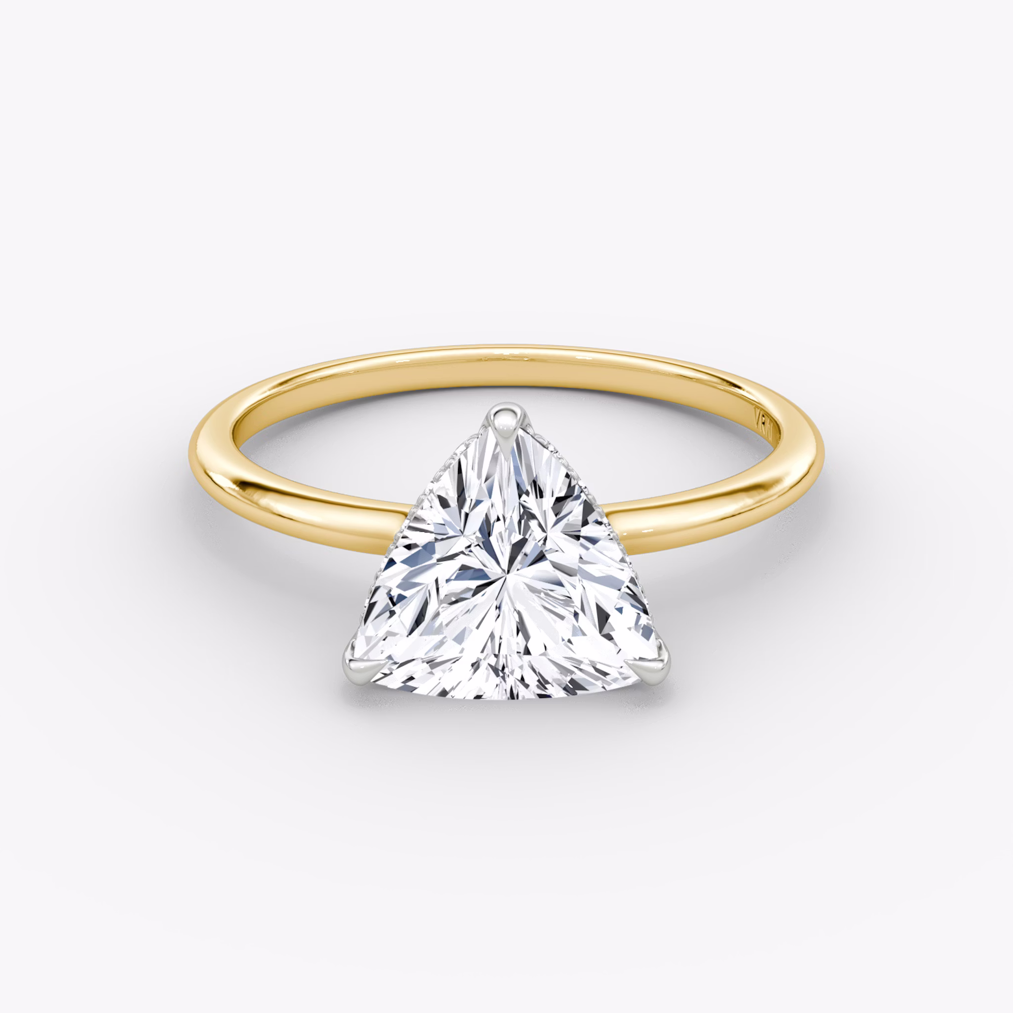 The Signature | Trillion | 18k | Yellow Gold and Platinum | bandAccent: Plain | bandWidth: standard | hiddenHalo: yes | diamondOrientation: vertical | caratWeight: other