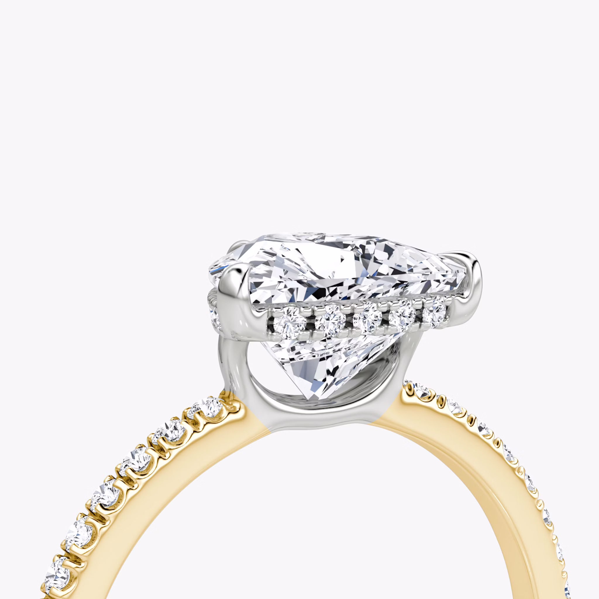 The Signature | Trillion | 18k | Yellow Gold and Platinum | bandAccent: Pavé | bandWidth: standard | hiddenHalo: yes | diamondOrientation: vertical | caratWeight: other