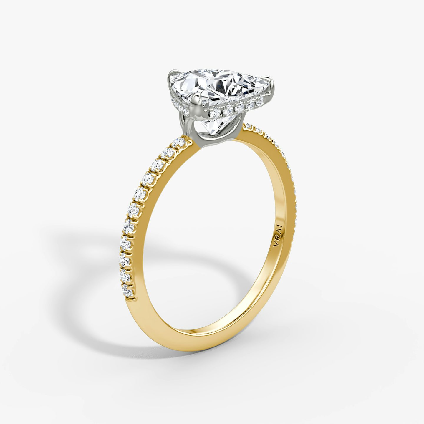 The Signature | Trillion | 18k | Yellow Gold and Platinum | bandAccent: Pavé | bandWidth: standard | hiddenHalo: yes | diamondOrientation: vertical | caratWeight: other