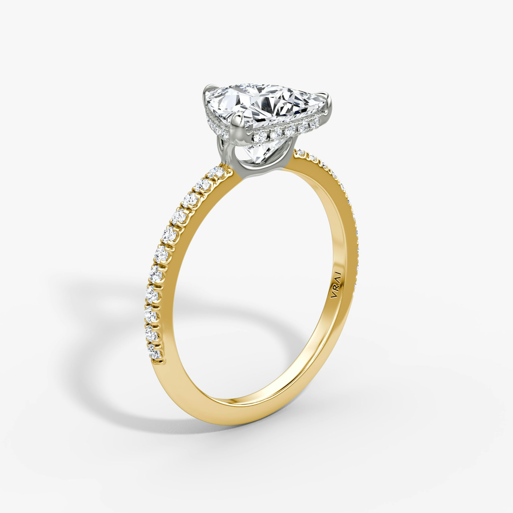 The Signature | Trillion | 18k | Yellow Gold and Platinum | bandAccent: Pavé | bandWidth: standard | hiddenHalo: yes | diamondOrientation: vertical | caratWeight: other