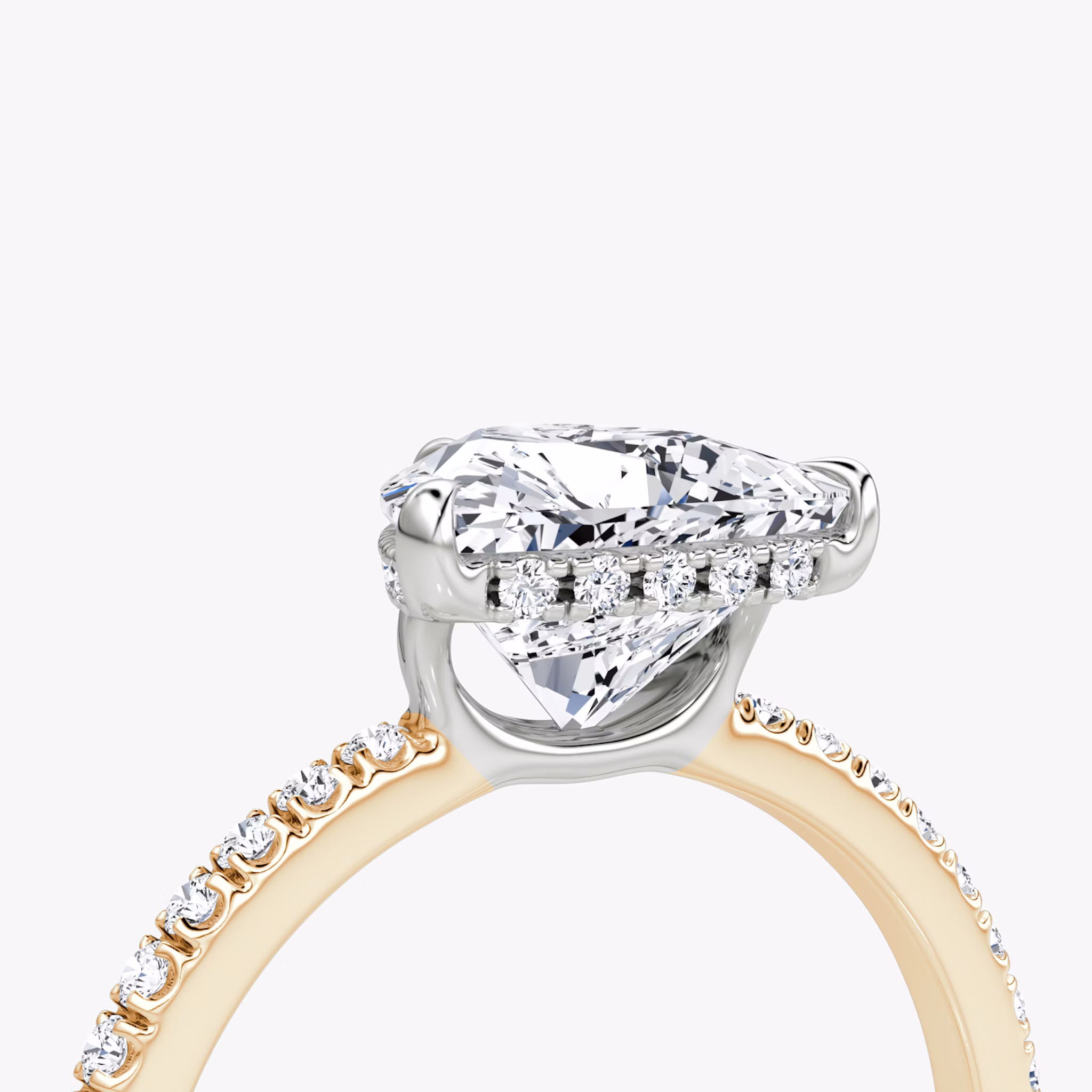 The Signature | Trillion | 14k | Rose Gold and Platinum | bandAccent: Pavé | bandWidth: standard | hiddenHalo: yes | diamondOrientation: vertical | caratWeight: other