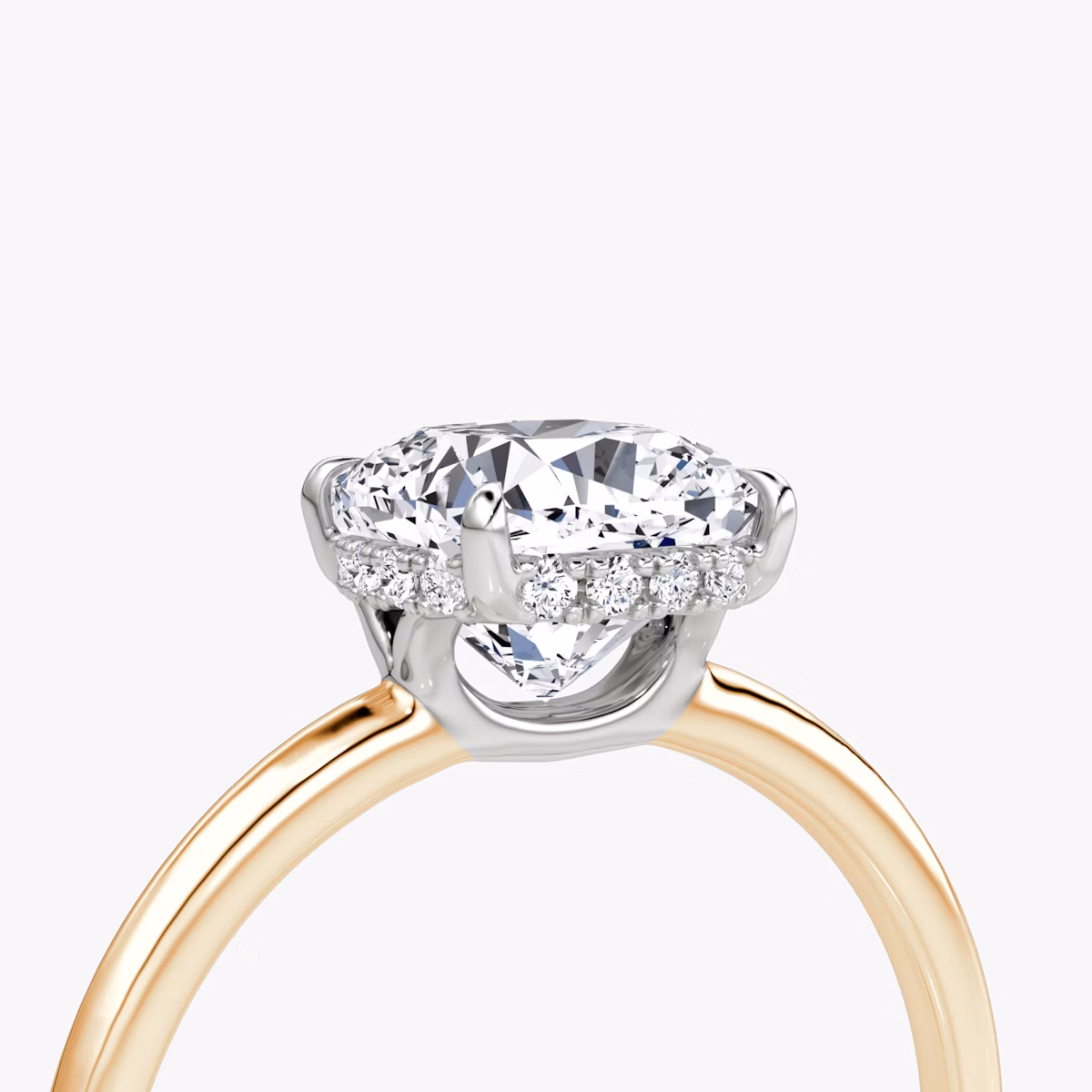 The Signature | Cushion | 14k | Rose Gold and Platinum | bandAccent: Plain | bandWidth: standard | hiddenHalo: yes | diamondOrientation: vertical | caratWeight: other