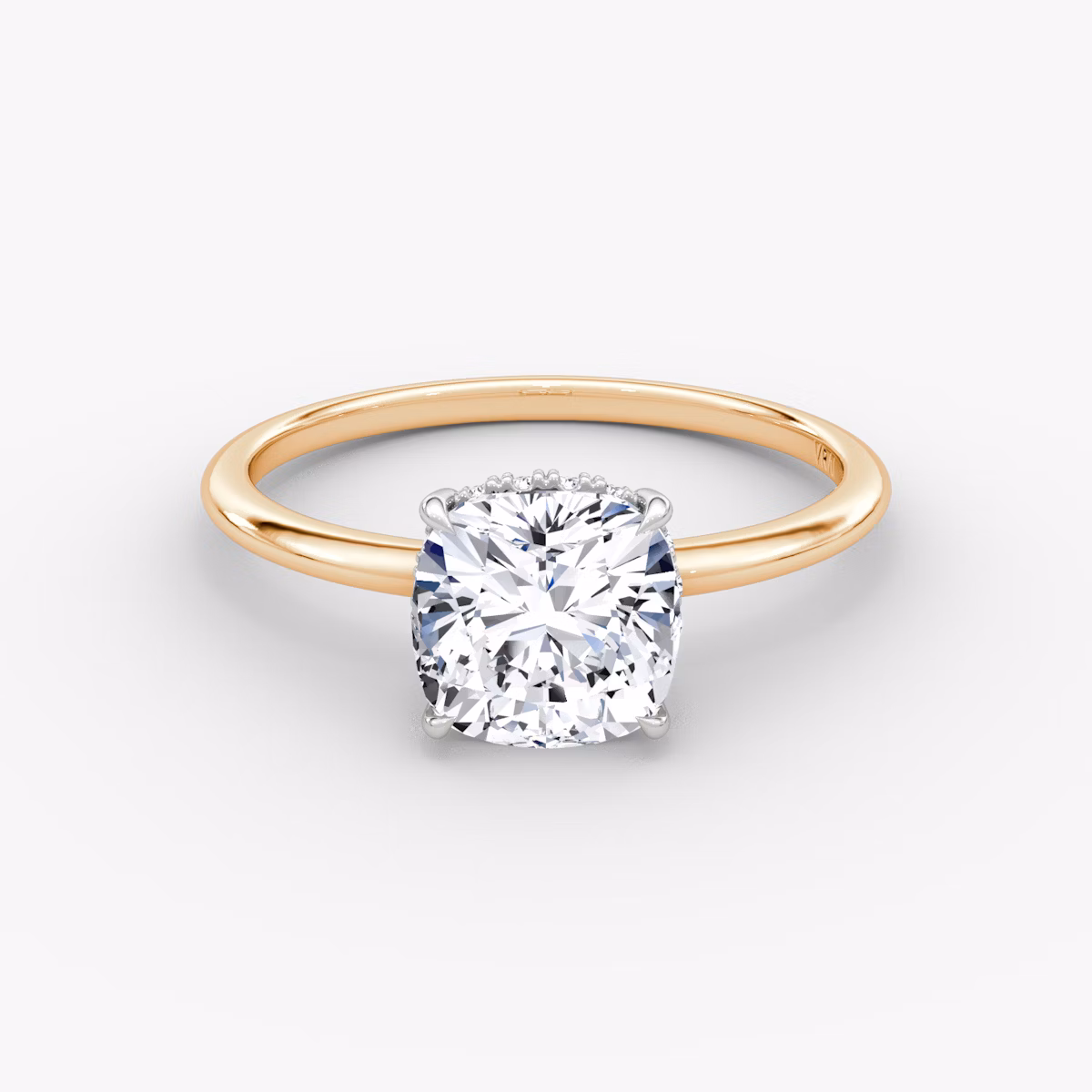 The Signature | Cushion | 14k | Rose Gold and Platinum | bandAccent: Plain | bandWidth: standard | hiddenHalo: yes | diamondOrientation: vertical | caratWeight: other