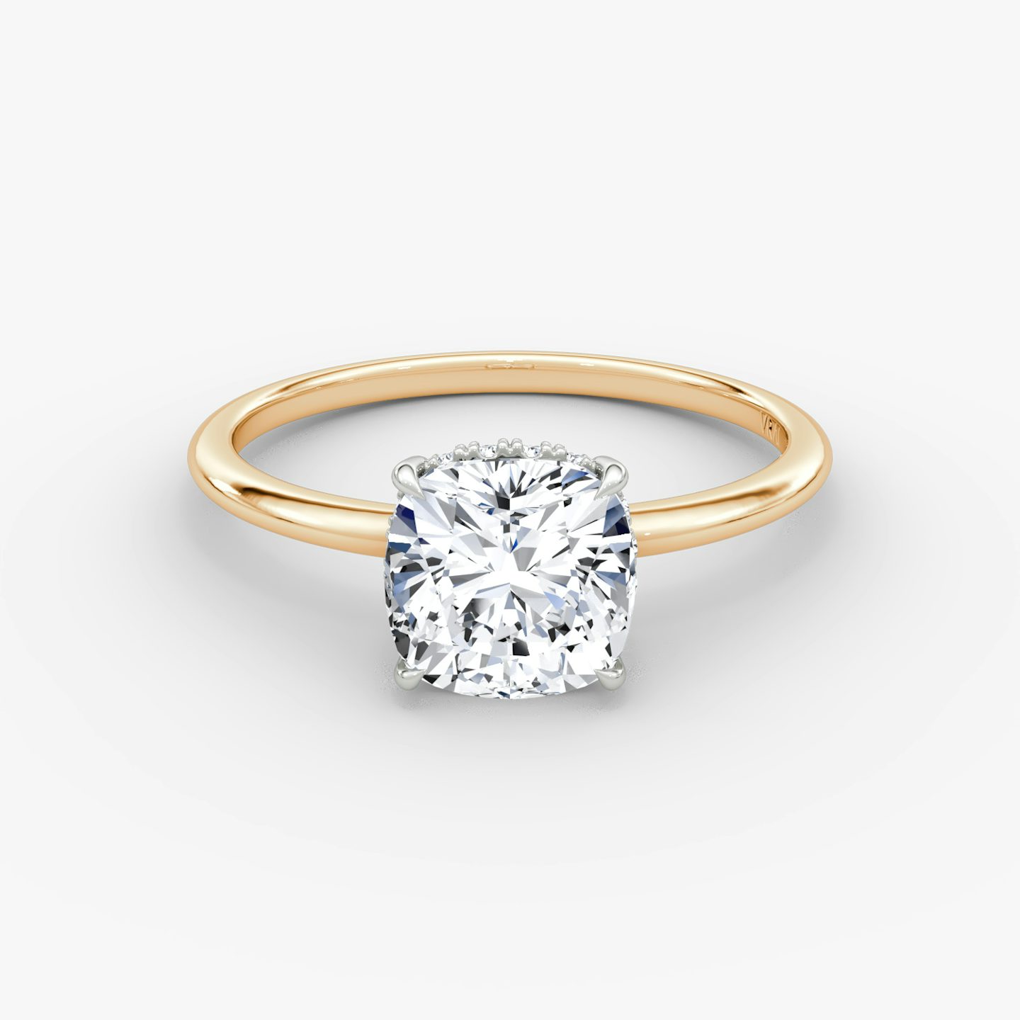 The Signature | Cushion | 14k | Rose Gold and Platinum | bandAccent: Plain | bandWidth: standard | hiddenHalo: yes | diamondOrientation: vertical | caratWeight: other