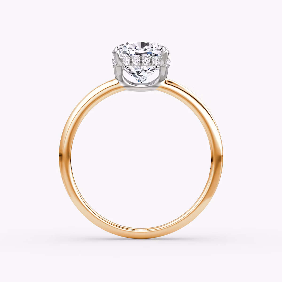 The Signature | Cushion | 14k | Rose Gold and Platinum | bandAccent: Plain | bandWidth: standard | hiddenHalo: yes | diamondOrientation: vertical | caratWeight: other