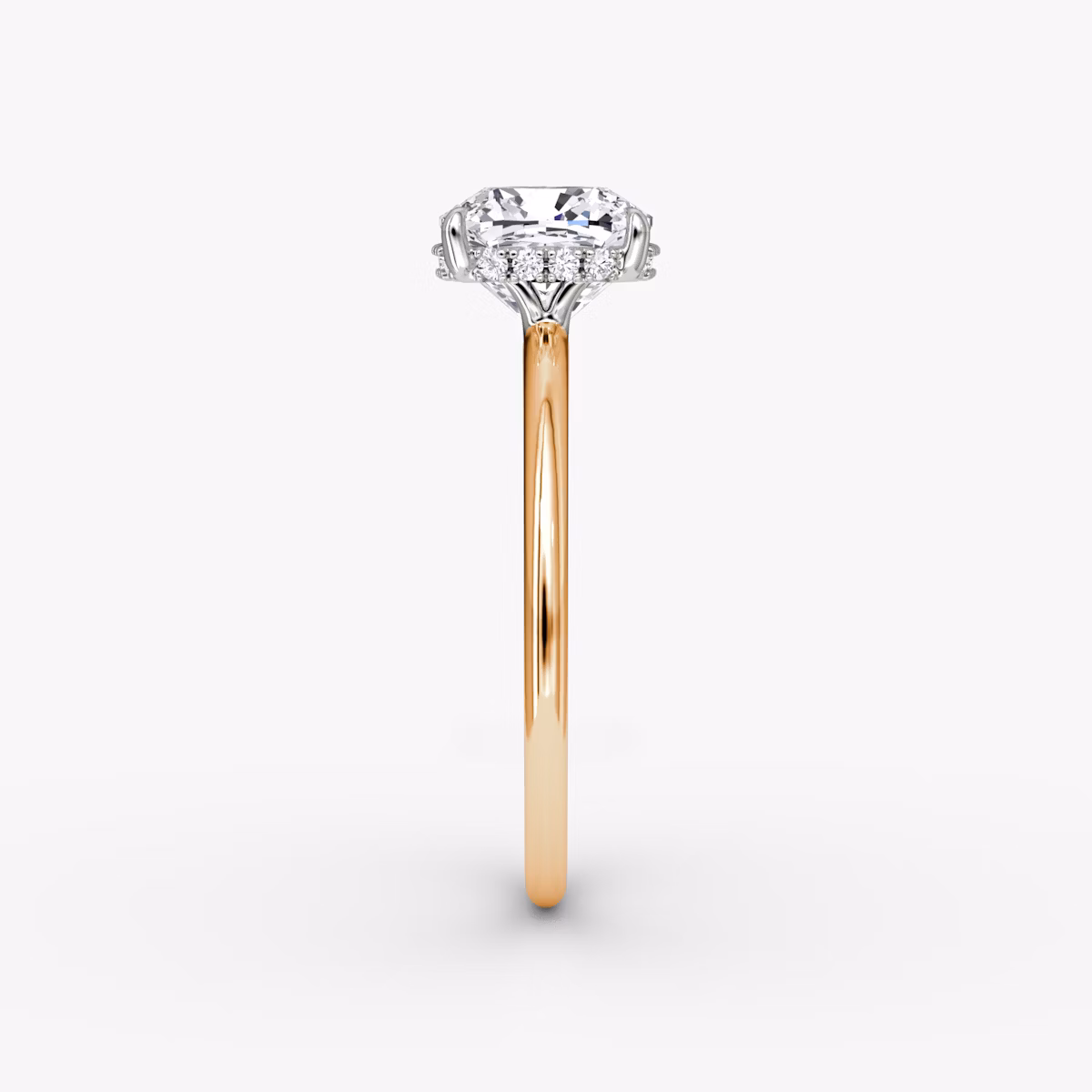 The Signature | Cushion | 14k | Rose Gold and Platinum | bandAccent: Plain | bandWidth: standard | hiddenHalo: yes | diamondOrientation: vertical | caratWeight: other