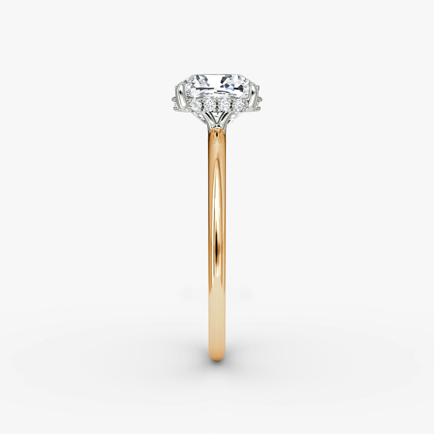 The Signature | Cushion | 14k | Rose Gold and Platinum | bandAccent: Plain | bandWidth: standard | hiddenHalo: yes | diamondOrientation: vertical | caratWeight: other