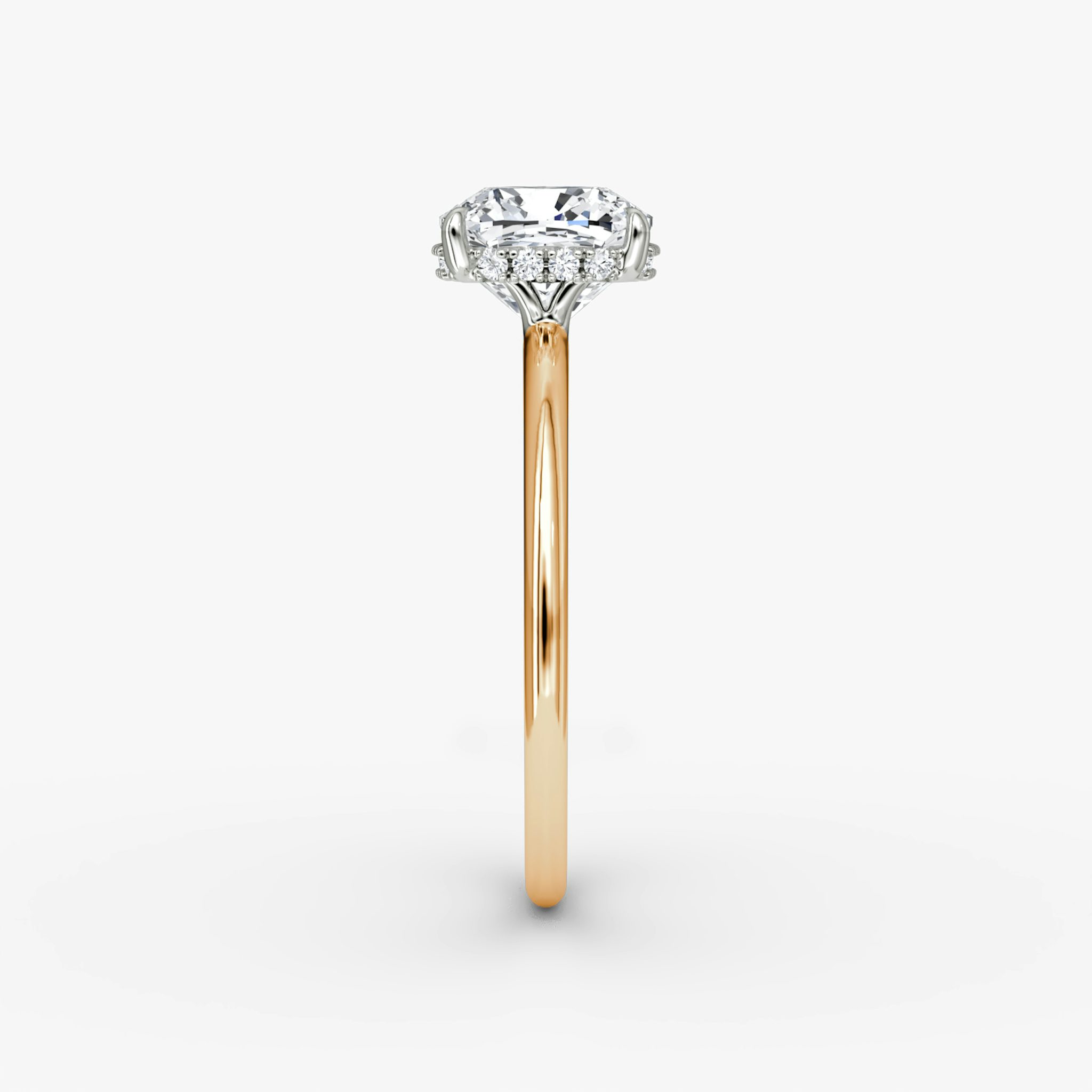 The Signature | Cushion | 14k | Rose Gold and Platinum | bandAccent: Plain | bandWidth: standard | hiddenHalo: yes | diamondOrientation: vertical | caratWeight: other