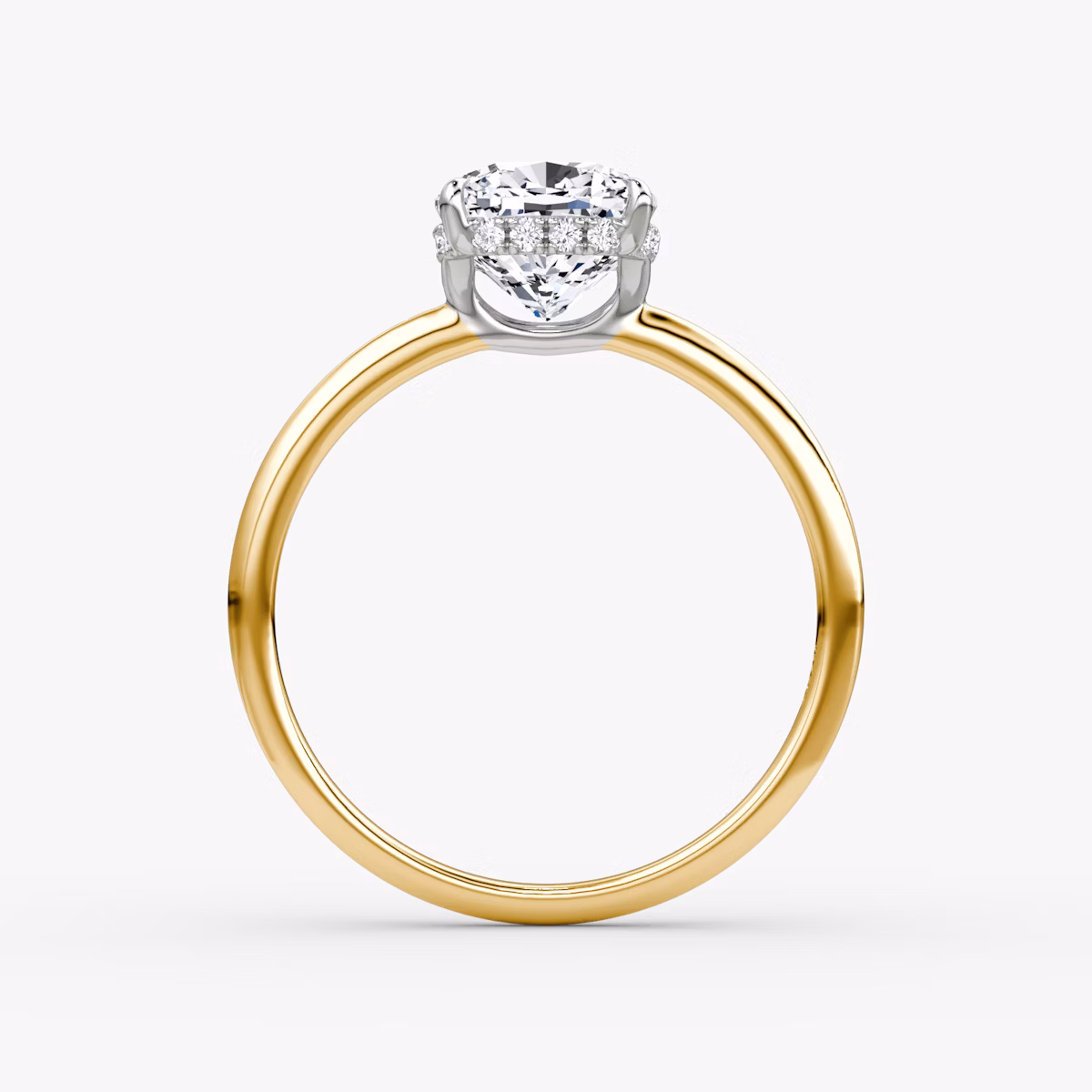 The Signature | Cushion | 18k | Yellow Gold and Platinum | bandAccent: Plain | bandWidth: standard | hiddenHalo: yes | diamondOrientation: vertical | caratWeight: other