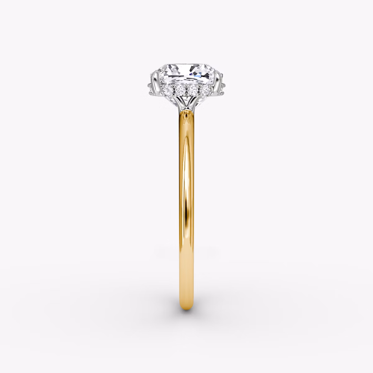 The Signature | Cushion | 18k | Yellow Gold and Platinum | bandAccent: Plain | bandWidth: standard | hiddenHalo: yes | diamondOrientation: vertical | caratWeight: other