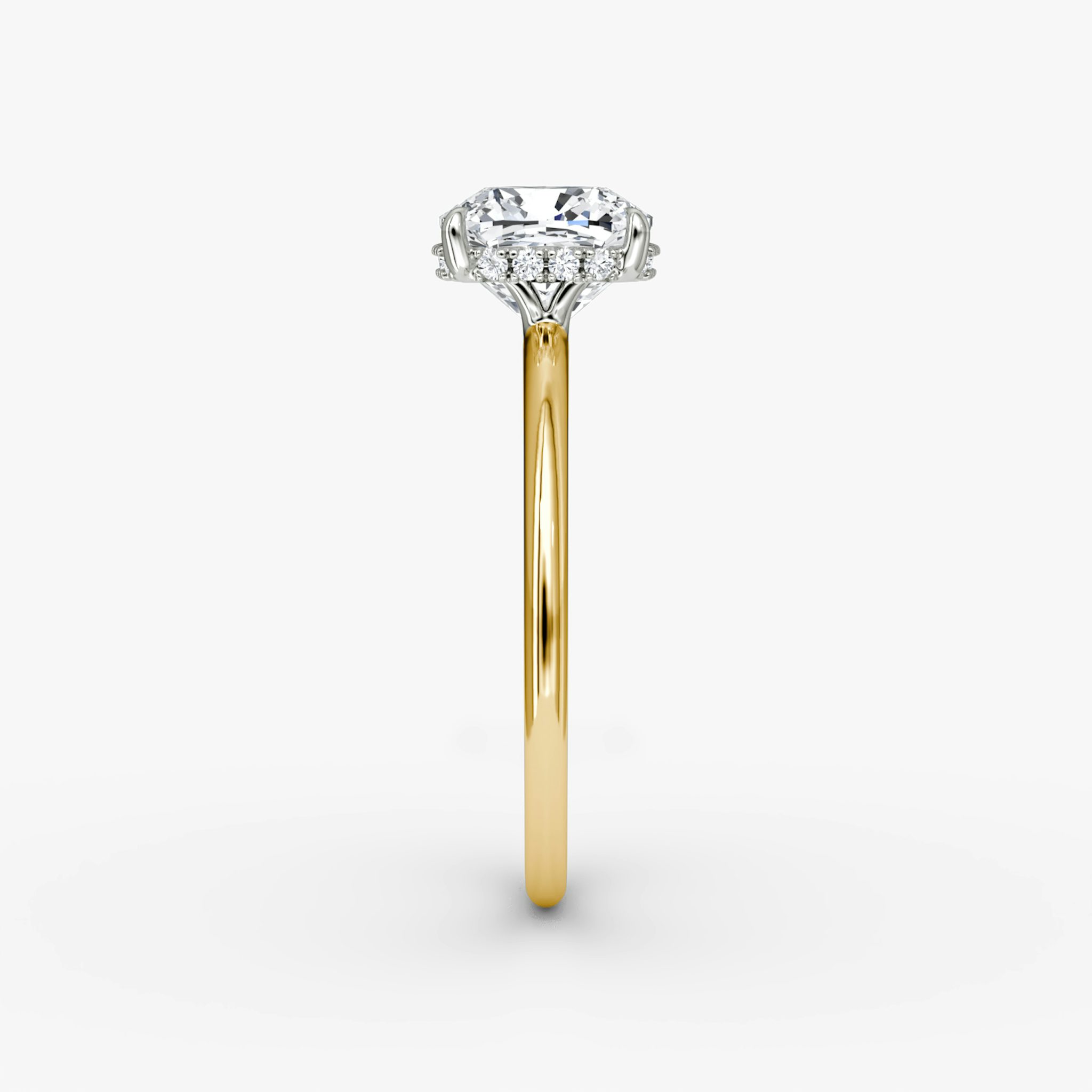 The Signature | Cushion | 18k | Yellow Gold and Platinum | bandAccent: Plain | bandWidth: standard | hiddenHalo: yes | diamondOrientation: vertical | caratWeight: other