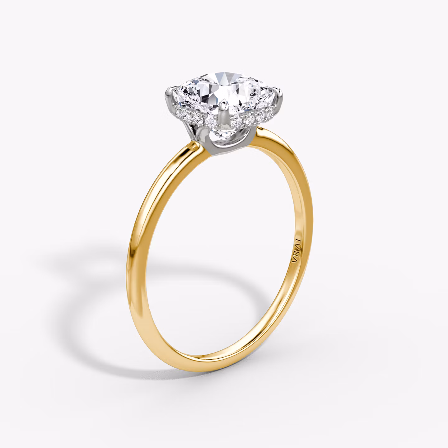 The Signature | Cushion | 18k | Yellow Gold and Platinum | bandAccent: Plain | bandWidth: standard | hiddenHalo: yes | diamondOrientation: vertical | caratWeight: other