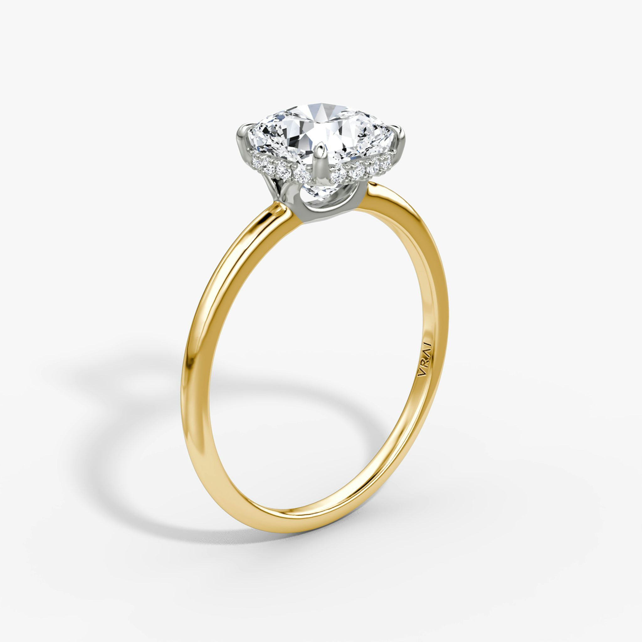 The Signature | Cushion | 18k | Yellow Gold and Platinum | bandAccent: Plain | bandWidth: standard | hiddenHalo: yes | diamondOrientation: vertical | caratWeight: other