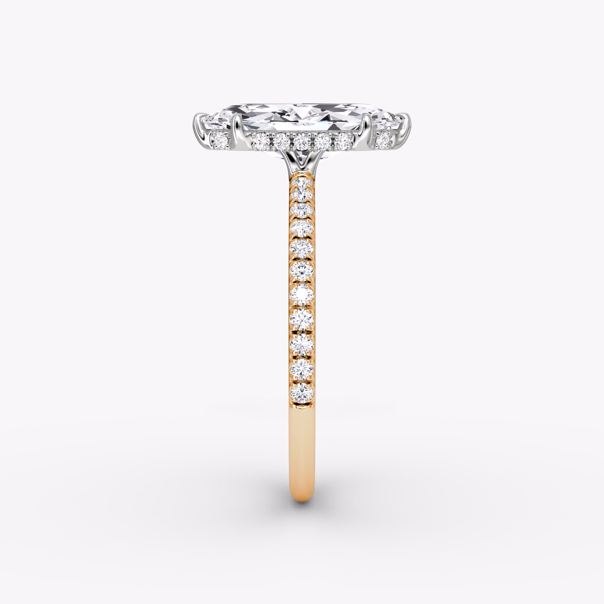 The Signature | Marquise | 14k | Rose Gold and Platinum | bandAccent: Pavé | bandWidth: standard | hiddenHalo: yes | diamondOrientation: vertical | caratWeight: other