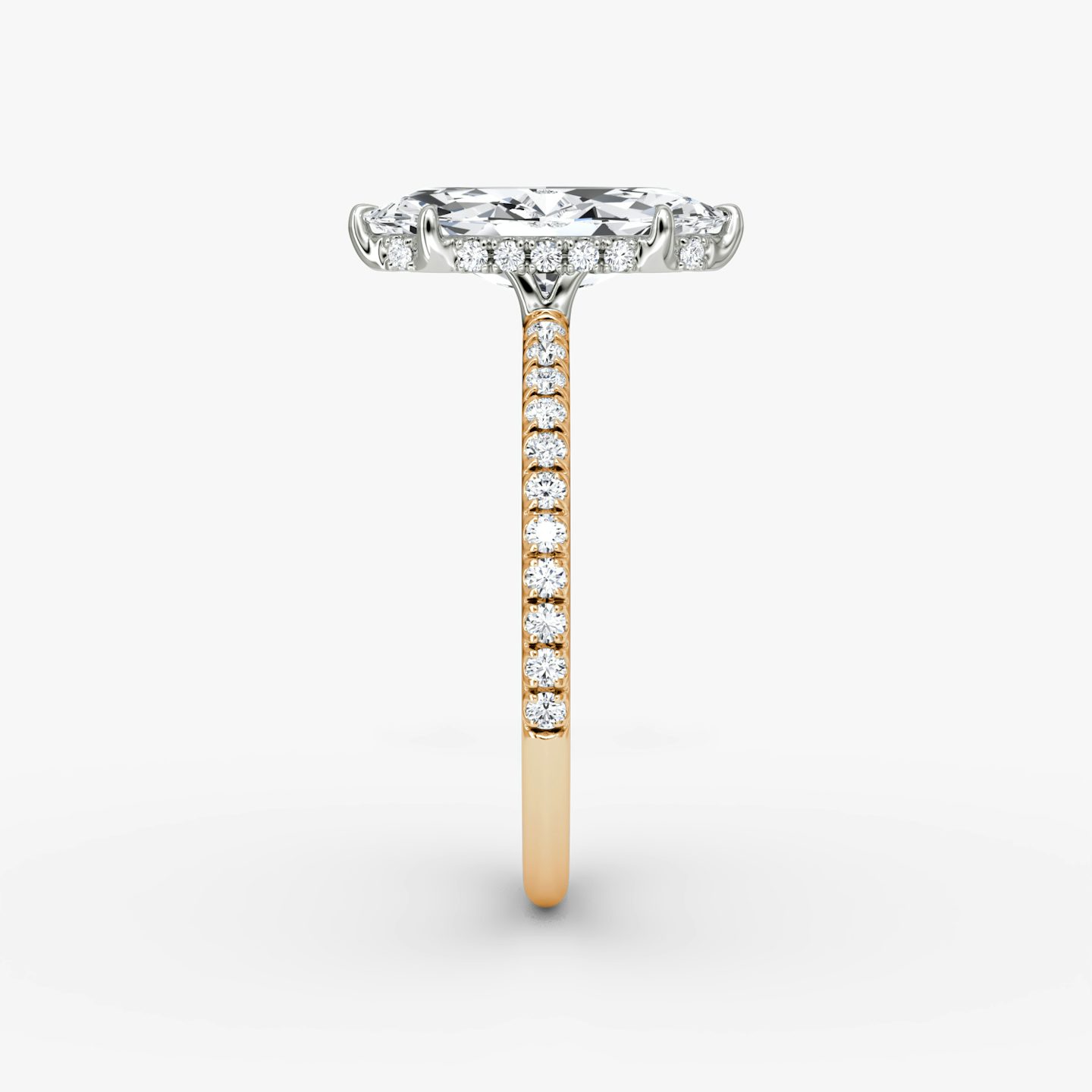 The Signature | Marquise | 14k | Rose Gold and Platinum | bandAccent: Pavé | bandWidth: standard | hiddenHalo: yes | diamondOrientation: vertical | caratWeight: other