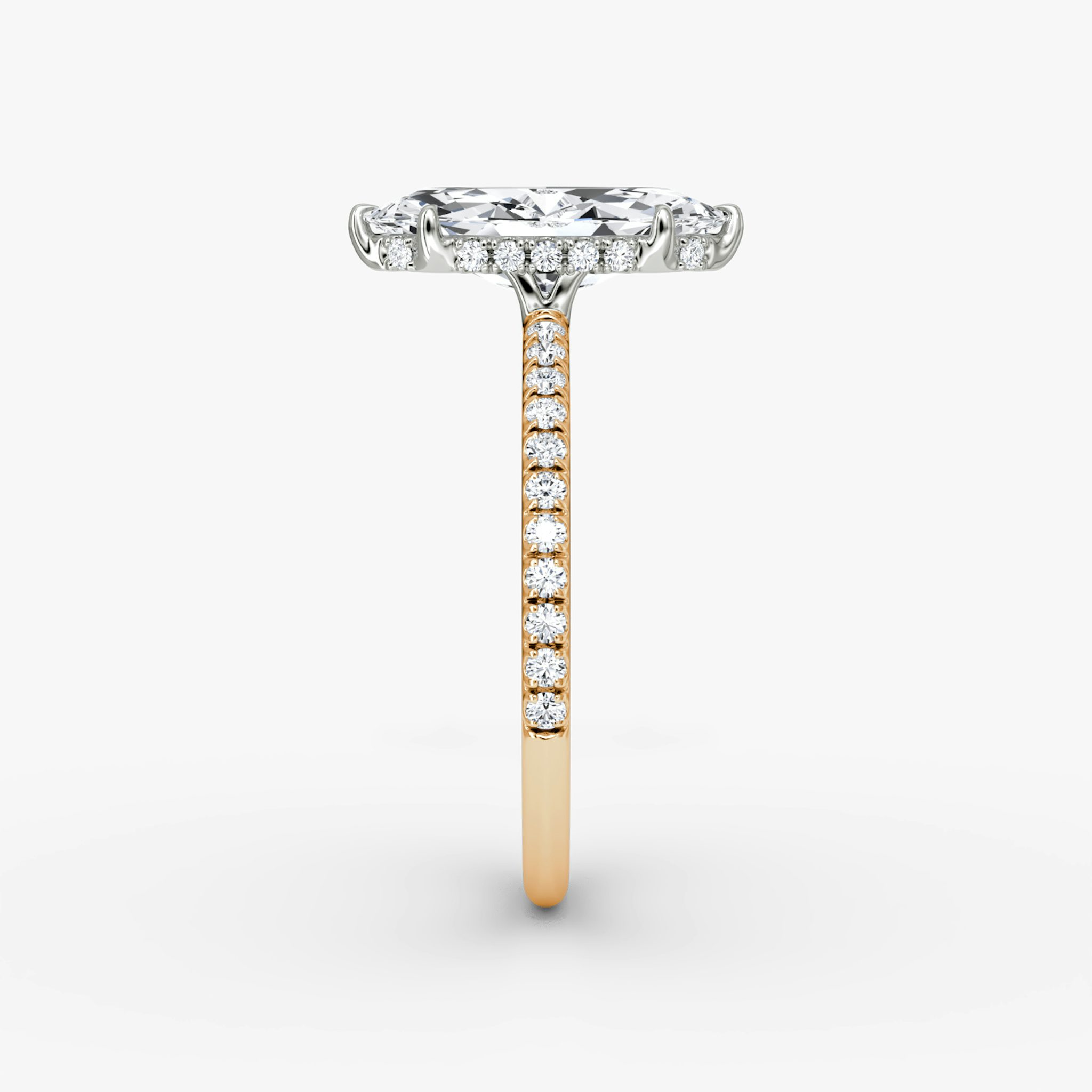 The Signature | Marquise | 14k | Rose Gold and Platinum | bandAccent: Pavé | bandWidth: standard | hiddenHalo: yes | diamondOrientation: vertical | caratWeight: other