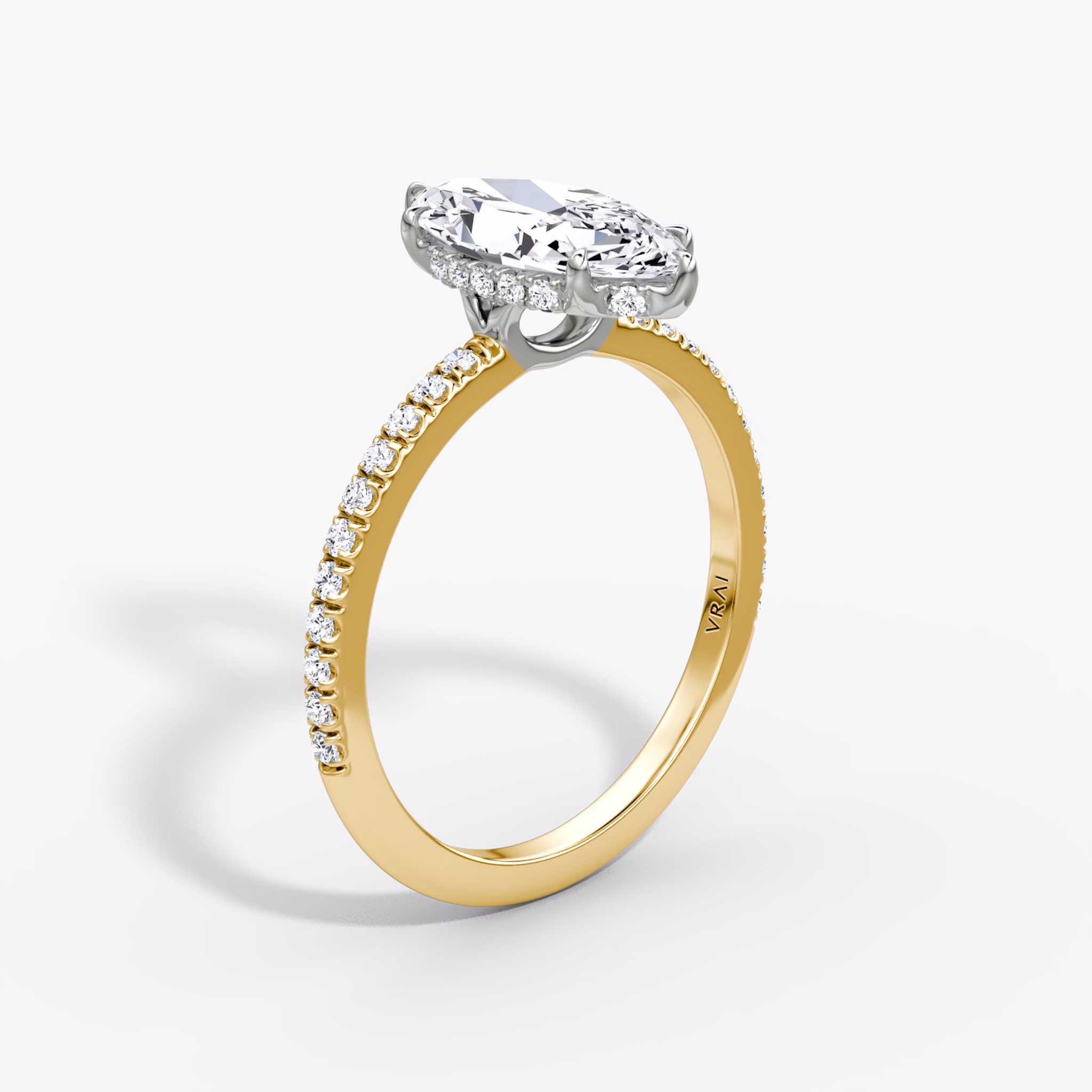 The Signature | Marquise | 18k | Yellow Gold and Platinum | bandAccent: Pavé | bandWidth: standard | hiddenHalo: yes | diamondOrientation: vertical | caratWeight: other