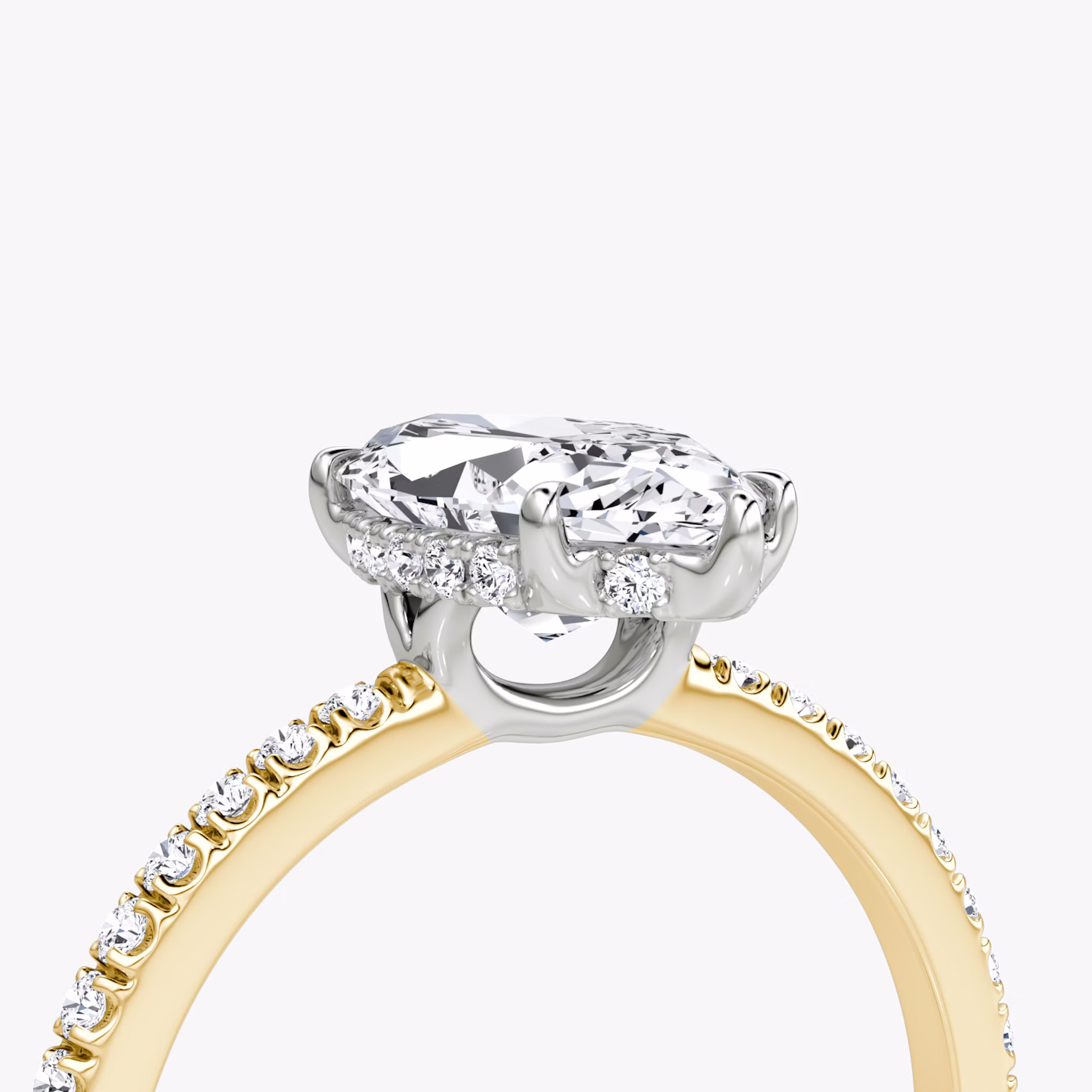 The Signature | Marquise | 18k | Yellow Gold and Platinum | bandAccent: Pavé | bandWidth: standard | hiddenHalo: yes | diamondOrientation: vertical | caratWeight: other
