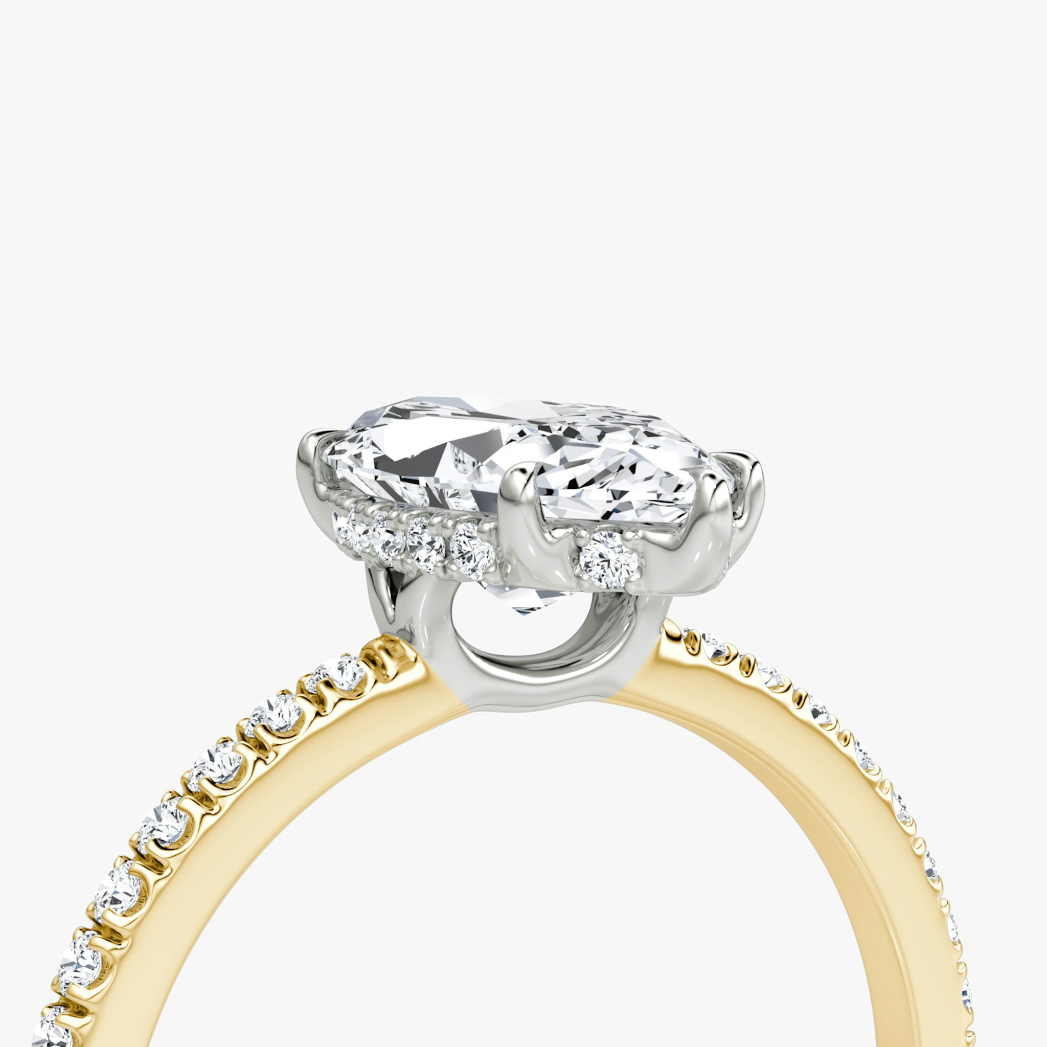 The Signature | Marquise | 18k | Yellow Gold and Platinum | bandAccent: Pavé | bandWidth: standard | hiddenHalo: yes | diamondOrientation: vertical | caratWeight: other