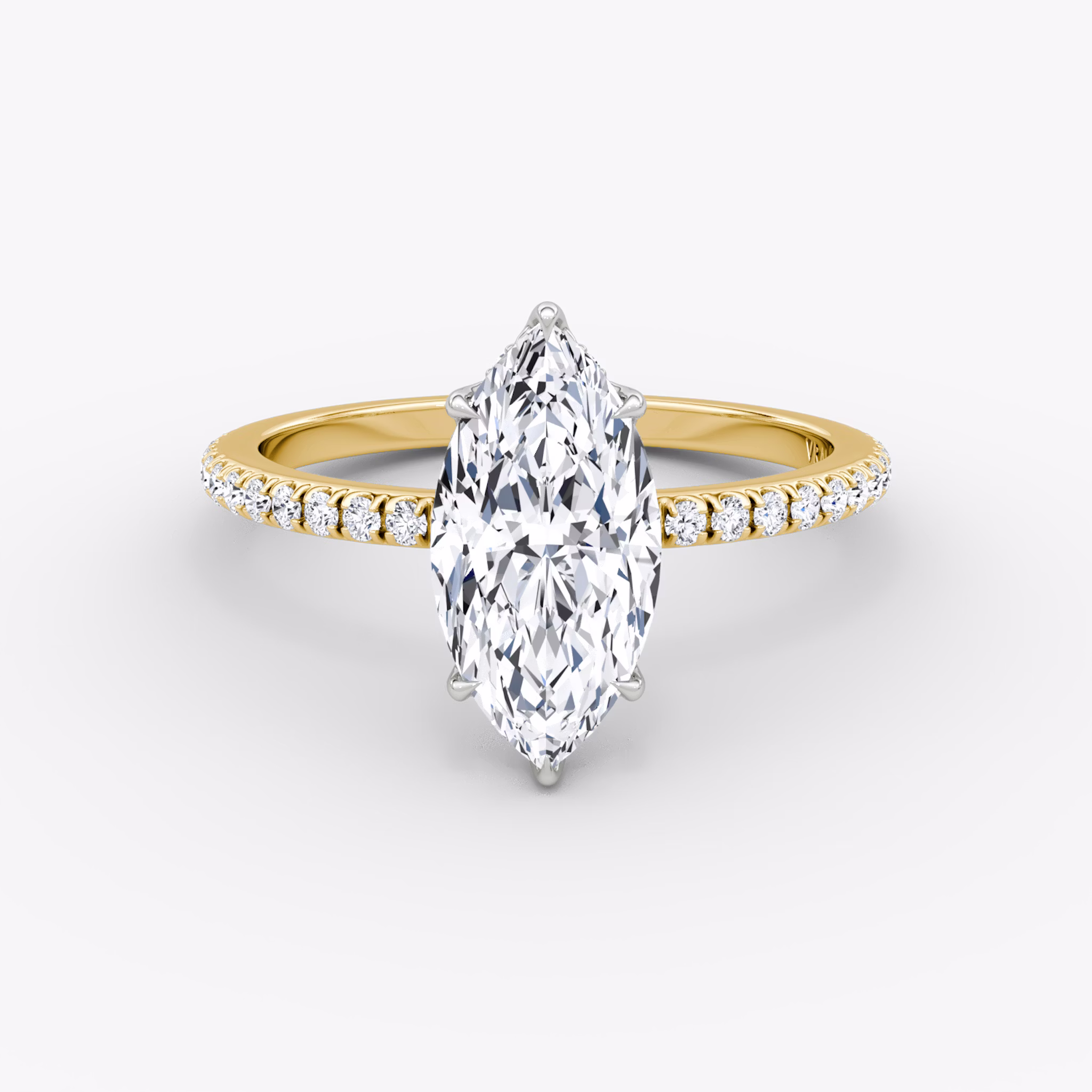 The Signature | Marquise | 18k | Yellow Gold and Platinum | bandAccent: Pavé | bandWidth: standard | hiddenHalo: yes | diamondOrientation: vertical | caratWeight: other