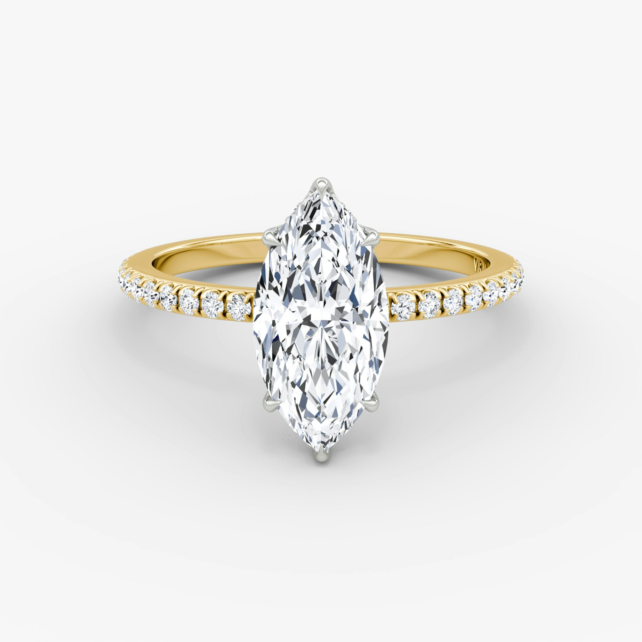 The Signature | Marquise | 18k | Yellow Gold and Platinum | bandAccent: Pavé | bandWidth: standard | hiddenHalo: yes | diamondOrientation: vertical | caratWeight: other