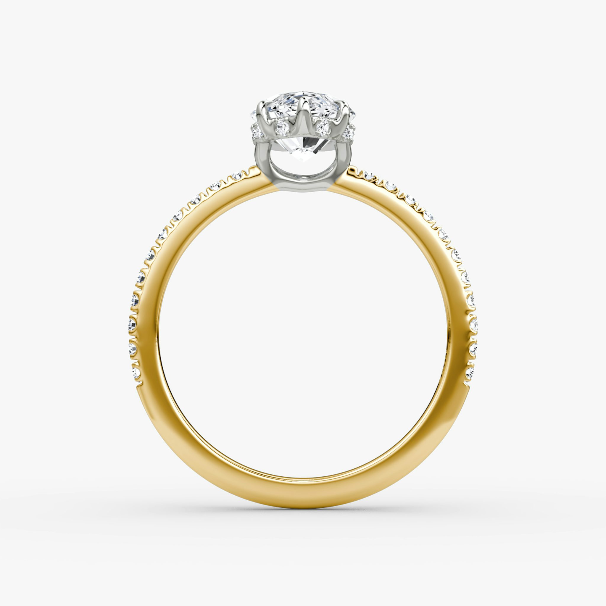 The Signature | Marquise | 18k | Yellow Gold and Platinum | bandAccent: Pavé | bandWidth: standard | hiddenHalo: yes | diamondOrientation: vertical | caratWeight: other