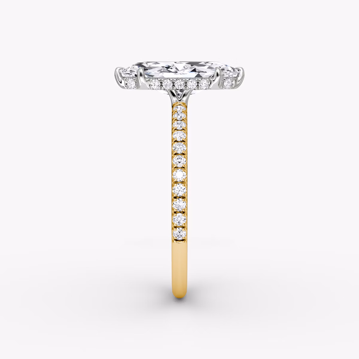 The Signature | Marquise | 18k | Yellow Gold and Platinum | bandAccent: Pavé | bandWidth: standard | hiddenHalo: yes | diamondOrientation: vertical | caratWeight: other