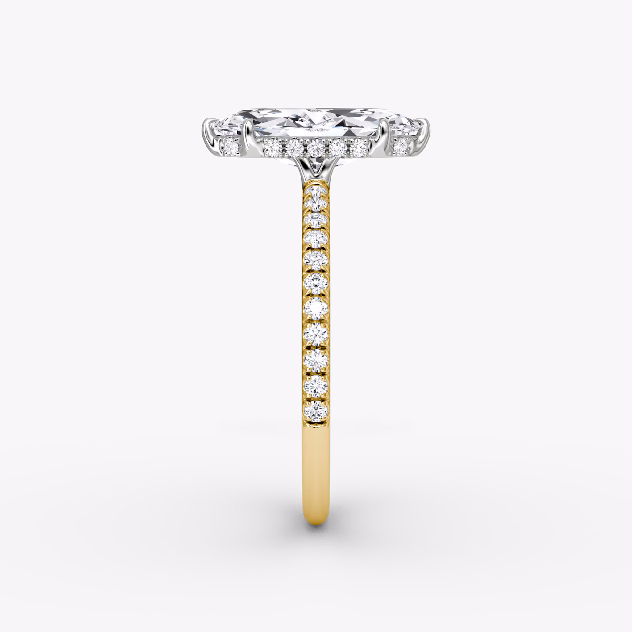 The Signature | Marquise | 18k | Yellow Gold and Platinum | bandAccent: Pavé | bandWidth: standard | hiddenHalo: yes | diamondOrientation: vertical | caratWeight: other