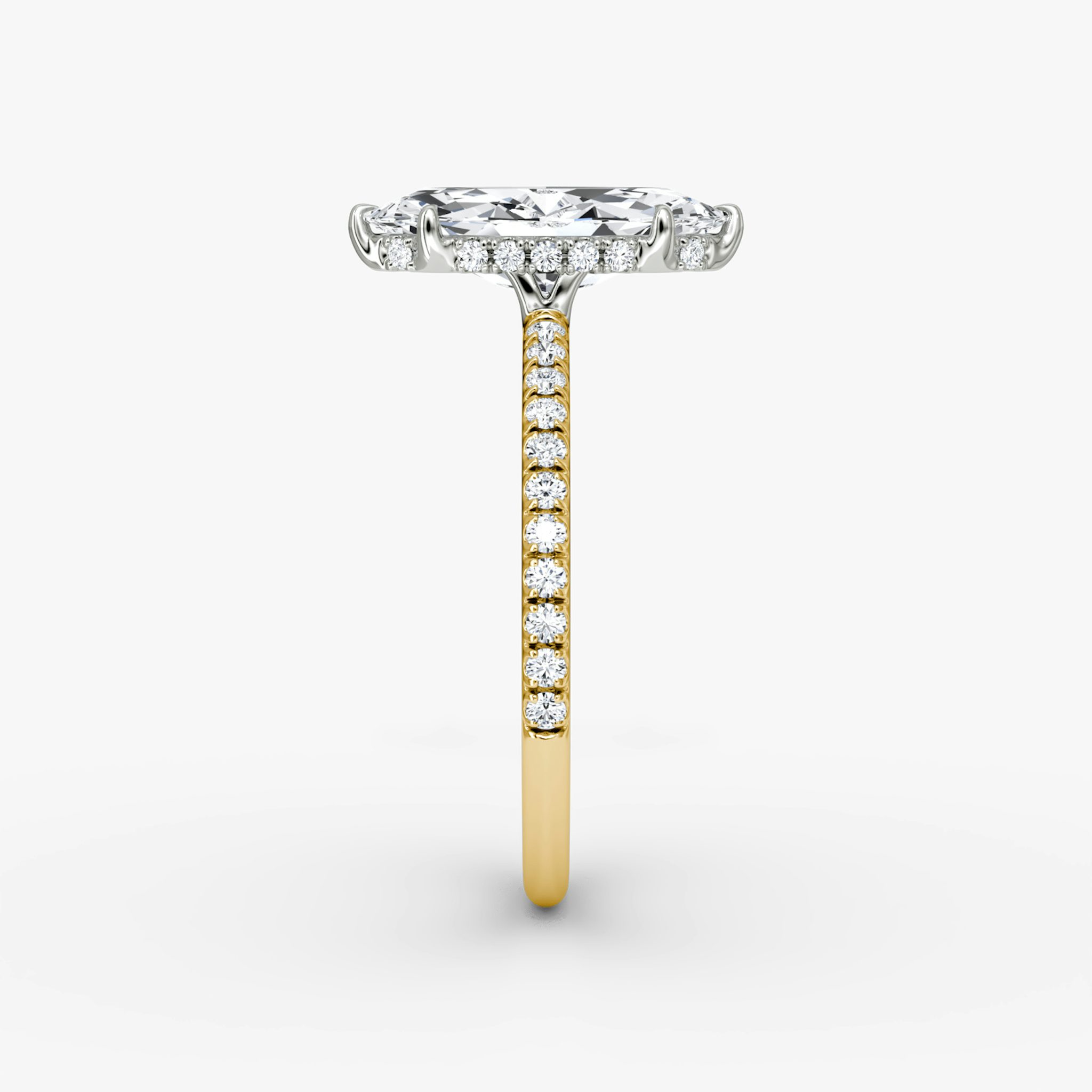 The Signature | Marquise | 18k | Yellow Gold and Platinum | bandAccent: Pavé | bandWidth: standard | hiddenHalo: yes | diamondOrientation: vertical | caratWeight: other