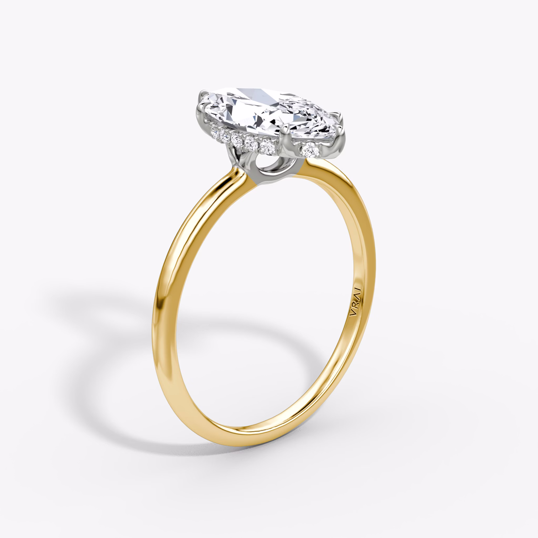 The Signature | Marquise | 18k | Yellow Gold and Platinum | bandAccent: Plain | bandWidth: standard | hiddenHalo: yes | diamondOrientation: vertical | caratWeight: other