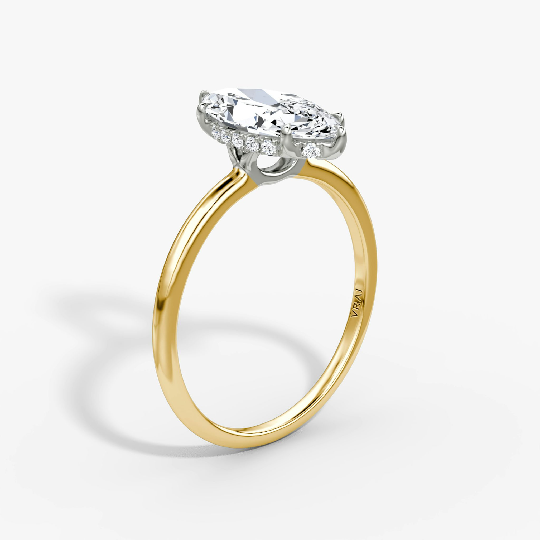 The Signature | Marquise | 18k | Yellow Gold and Platinum | bandAccent: Plain | bandWidth: standard | hiddenHalo: yes | diamondOrientation: vertical | caratWeight: other
