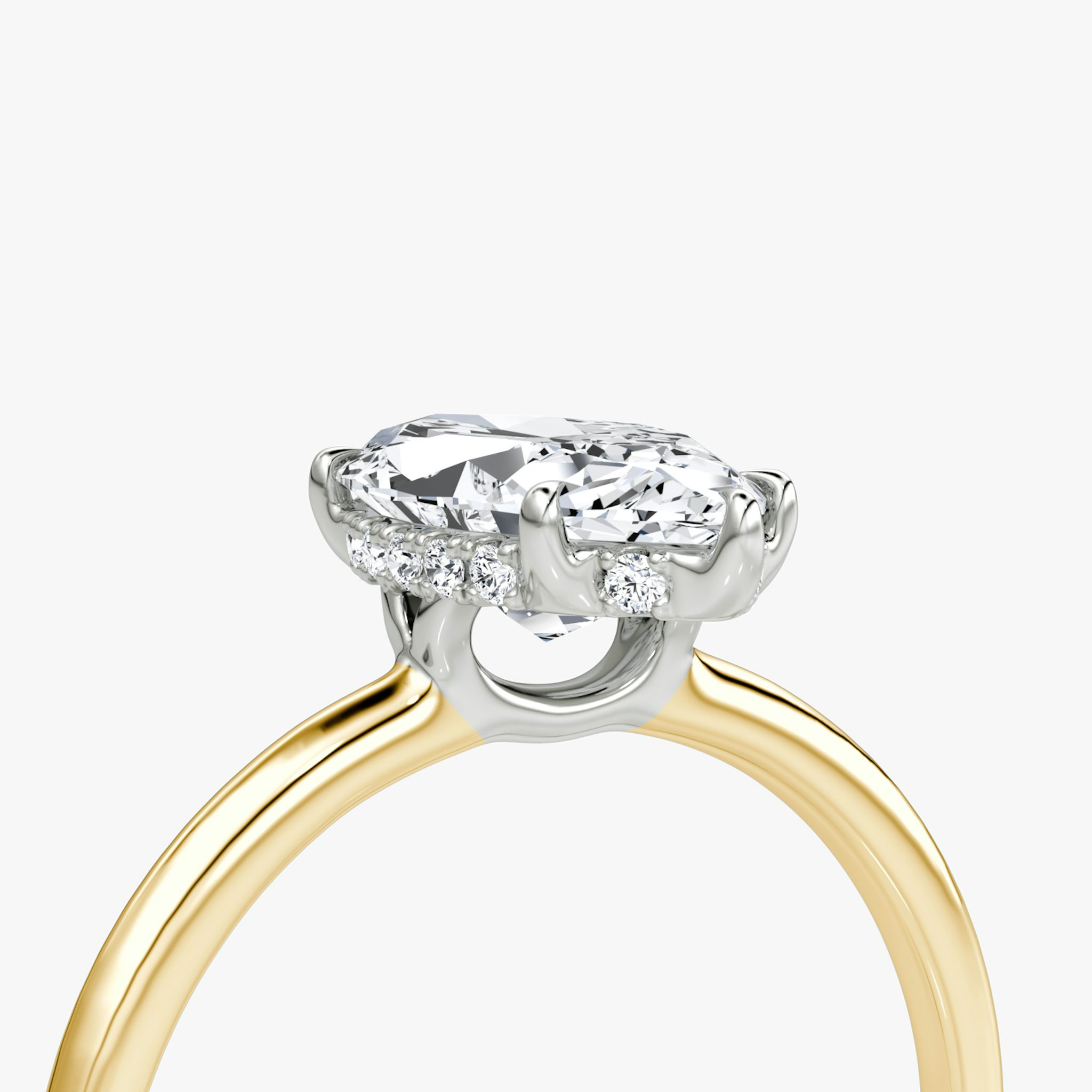 The Signature | Marquise | 18k | Yellow Gold and Platinum | bandAccent: Plain | bandWidth: standard | hiddenHalo: yes | diamondOrientation: vertical | caratWeight: other