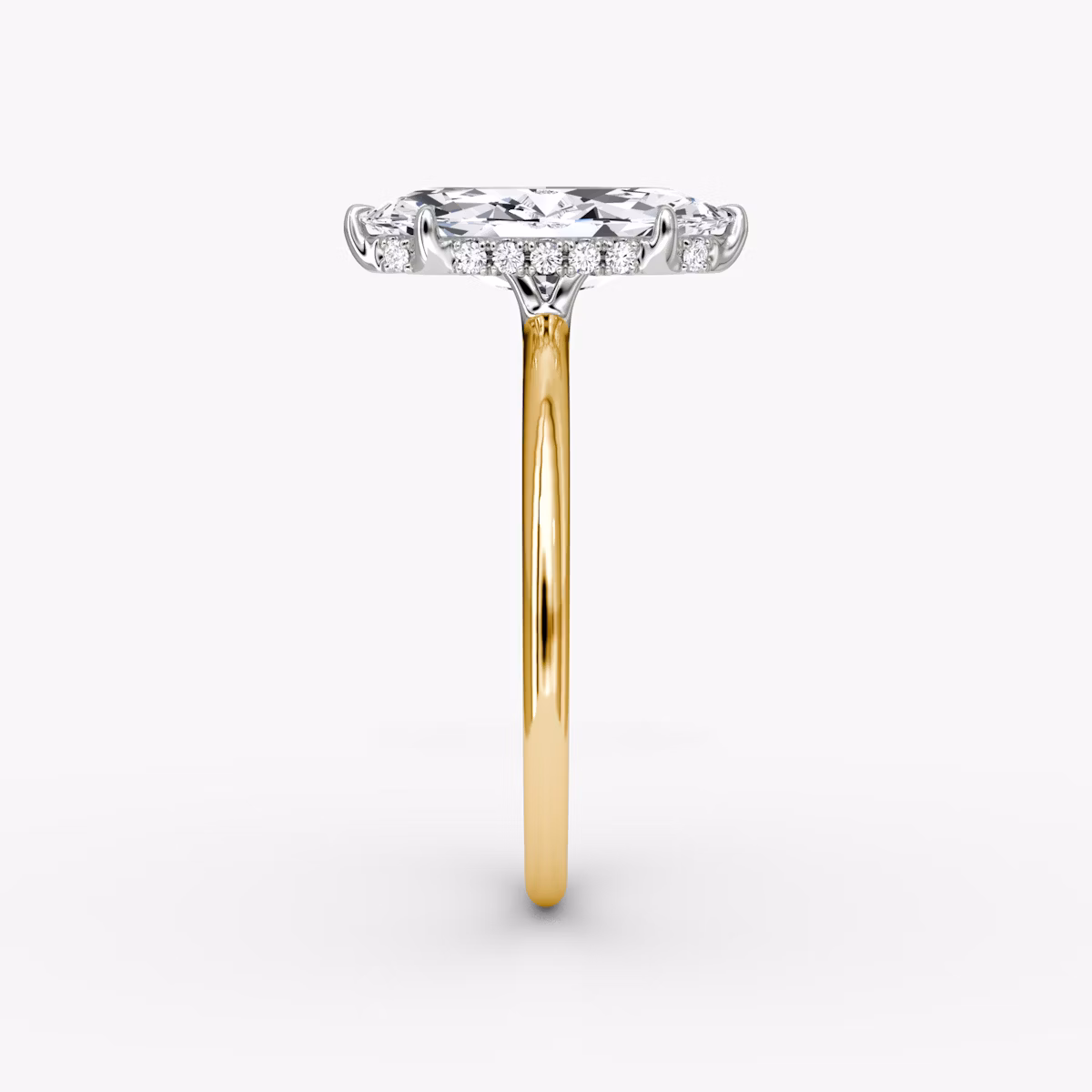 The Signature | Marquise | 18k | Yellow Gold and Platinum | bandAccent: Plain | bandWidth: standard | hiddenHalo: yes | diamondOrientation: vertical | caratWeight: other