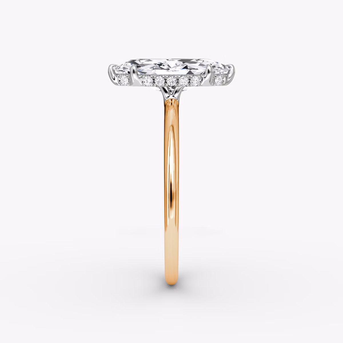 The Signature | Marquise | 14k | Rose Gold and Platinum | bandAccent: Plain | bandWidth: standard | hiddenHalo: yes | diamondOrientation: vertical | caratWeight: other
