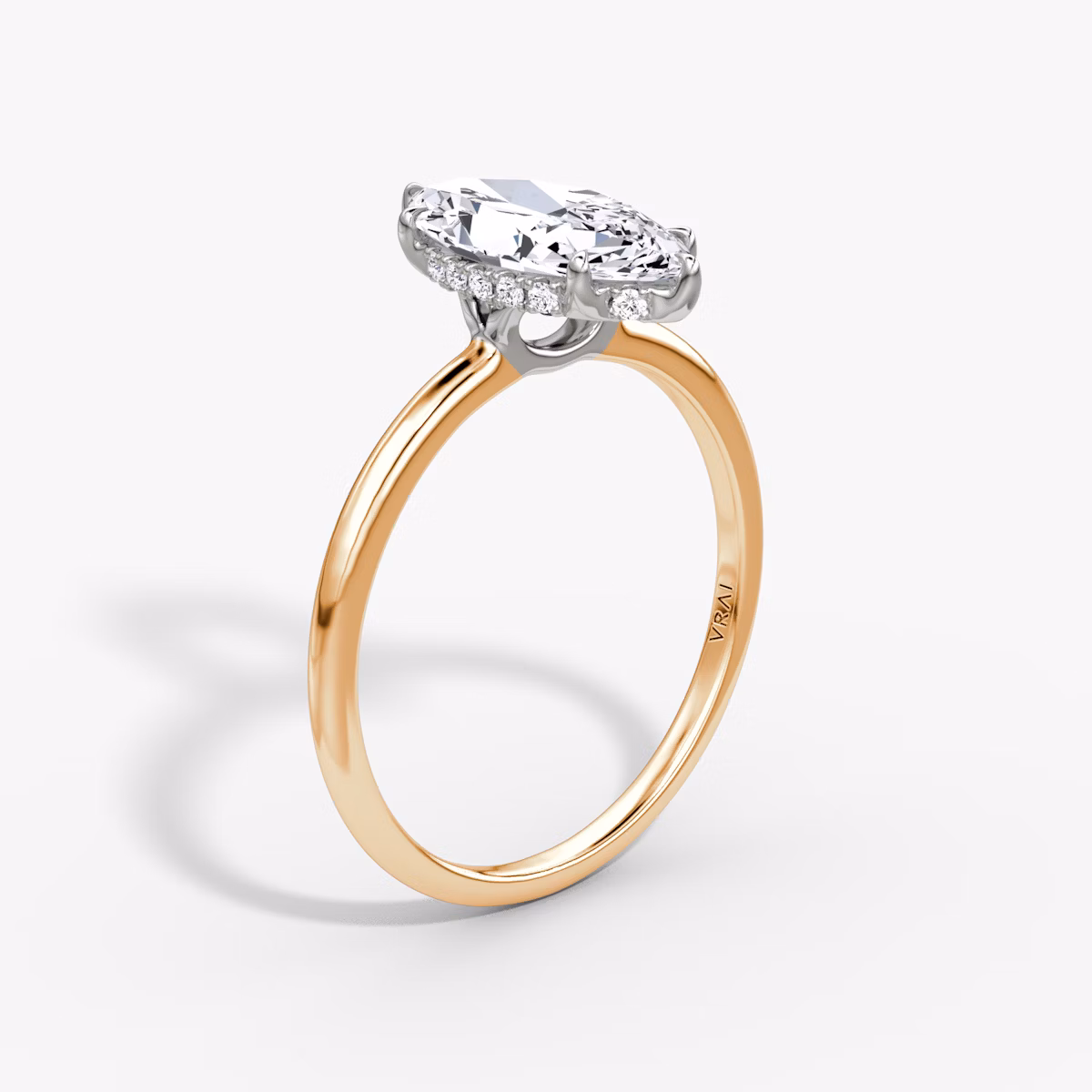 The Signature | Marquise | 14k | Rose Gold and Platinum | bandAccent: Plain | bandWidth: standard | hiddenHalo: yes | diamondOrientation: vertical | caratWeight: other