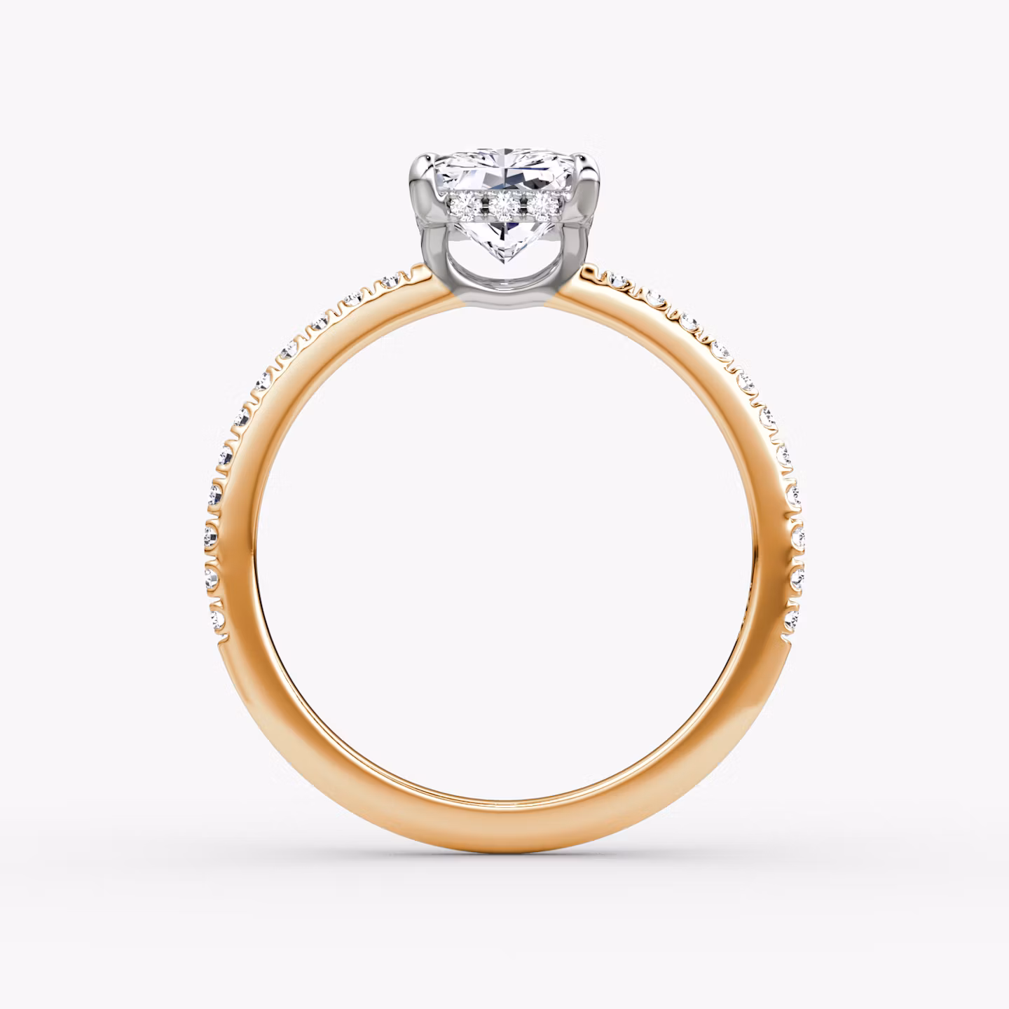 The Signature | Radiant | 14k | Rose Gold and Platinum | bandAccent: Pavé | bandWidth: standard | hiddenHalo: yes | diamondOrientation: vertical | caratWeight: other