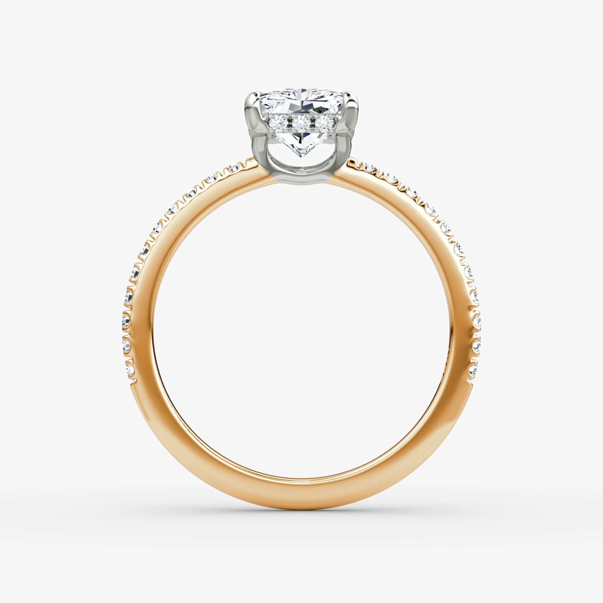 The Signature | Radiant | 14k | Rose Gold and Platinum | bandAccent: Pavé | bandWidth: standard | hiddenHalo: yes | diamondOrientation: vertical | caratWeight: other