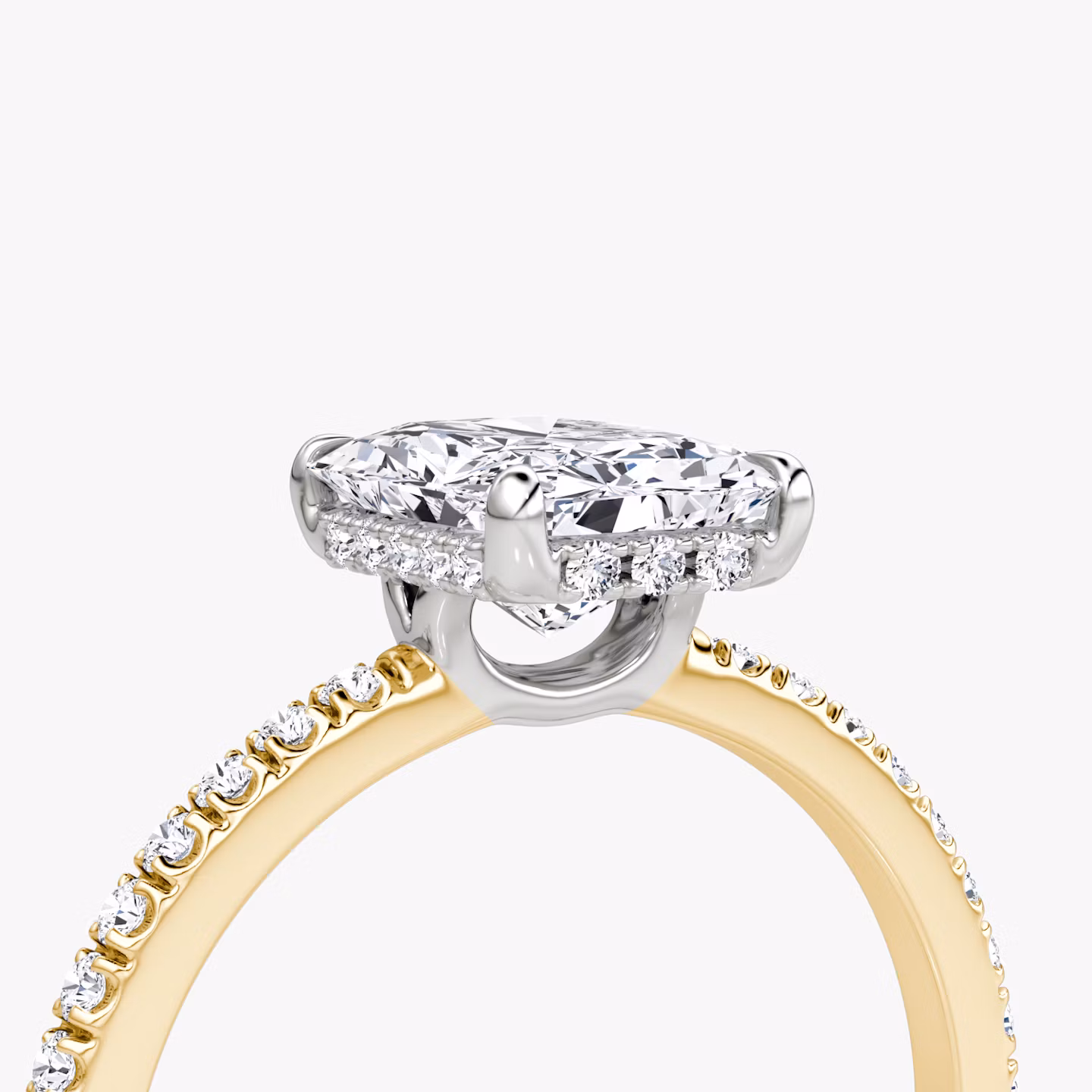 The Signature | Radiant | 18k | Yellow Gold and Platinum | bandAccent: Pavé | bandWidth: standard | hiddenHalo: yes | diamondOrientation: vertical | caratWeight: other