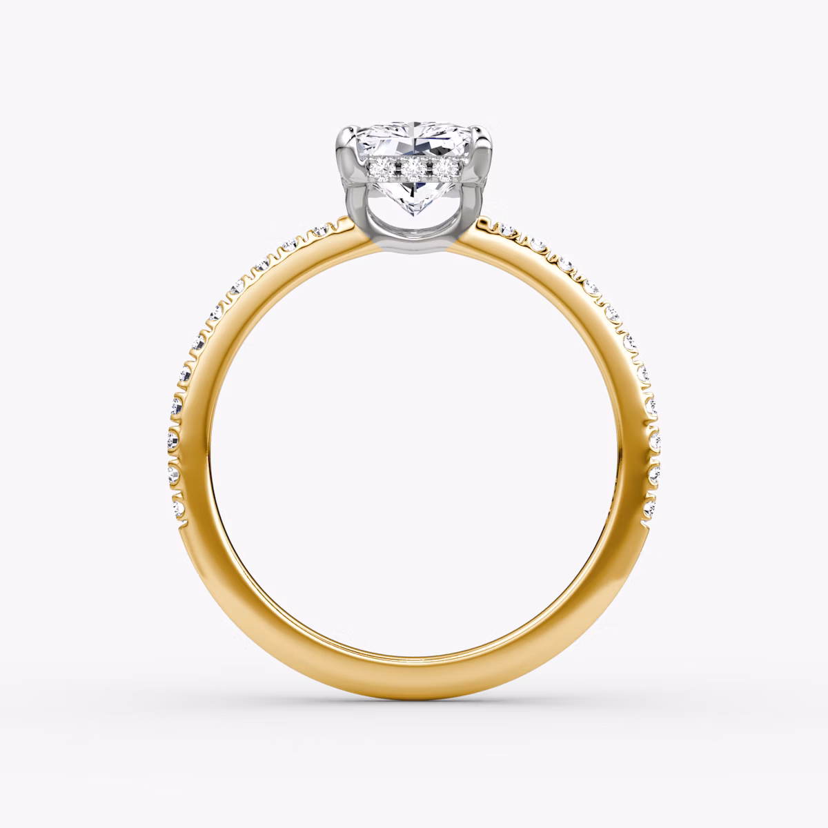 The Signature | Radiant | 18k | Yellow Gold and Platinum | bandAccent: Pavé | bandWidth: standard | hiddenHalo: yes | diamondOrientation: vertical | caratWeight: other