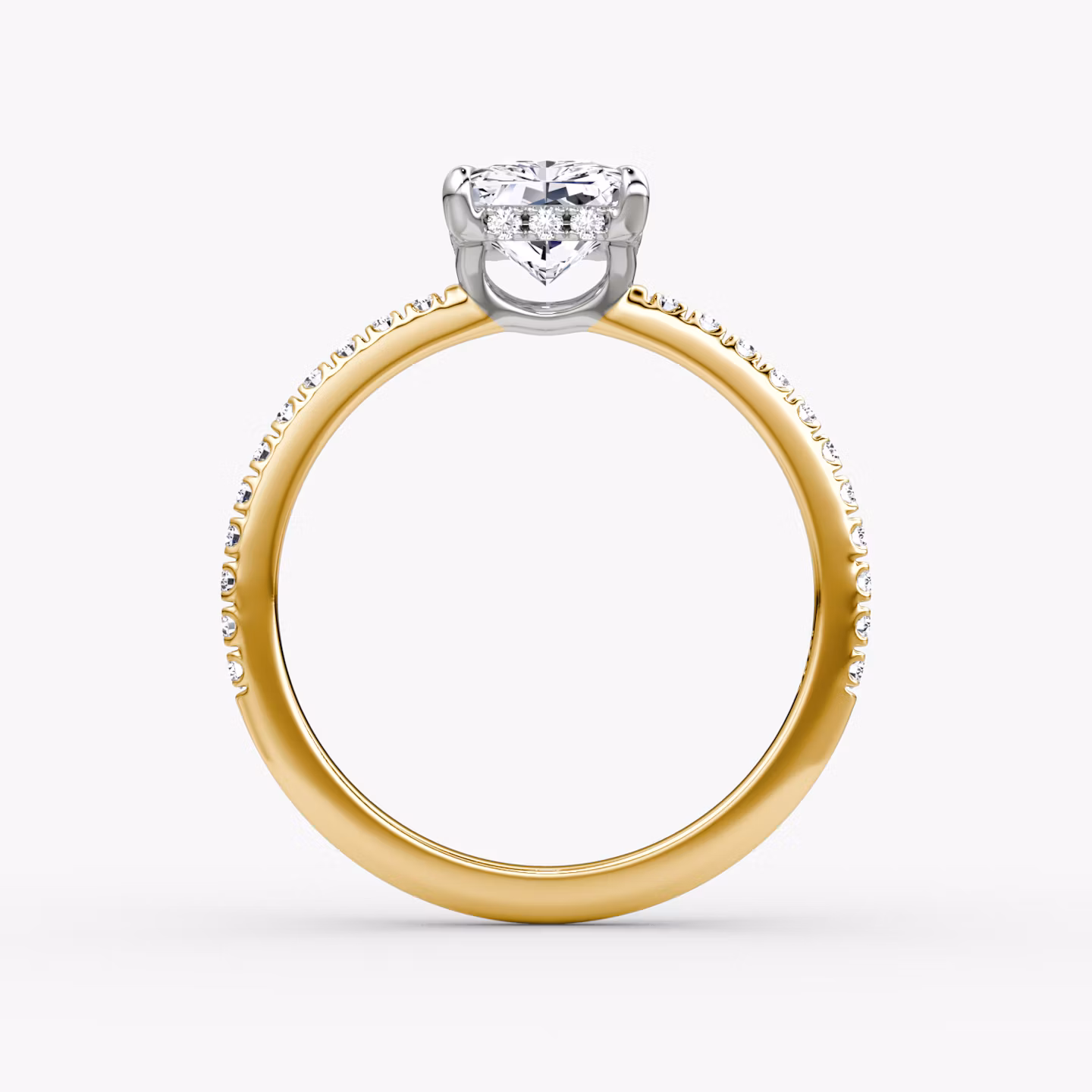 The Signature | Radiant | 18k | Yellow Gold and Platinum | bandAccent: Pavé | bandWidth: standard | hiddenHalo: yes | diamondOrientation: vertical | caratWeight: other