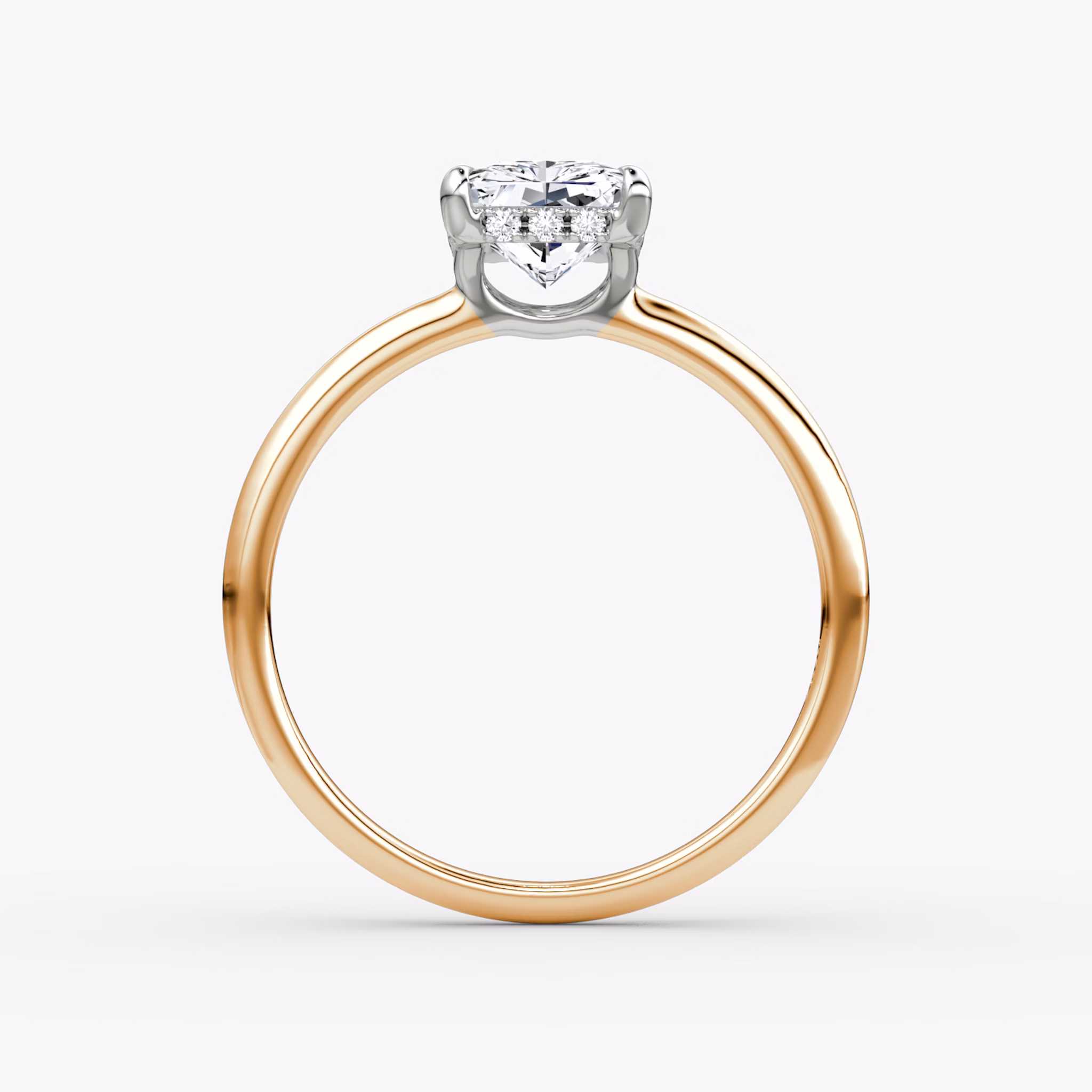 The Signature | Radiant | 14k | Rose Gold and Platinum | bandAccent: Plain | bandWidth: standard | hiddenHalo: yes | diamondOrientation: vertical | caratWeight: other