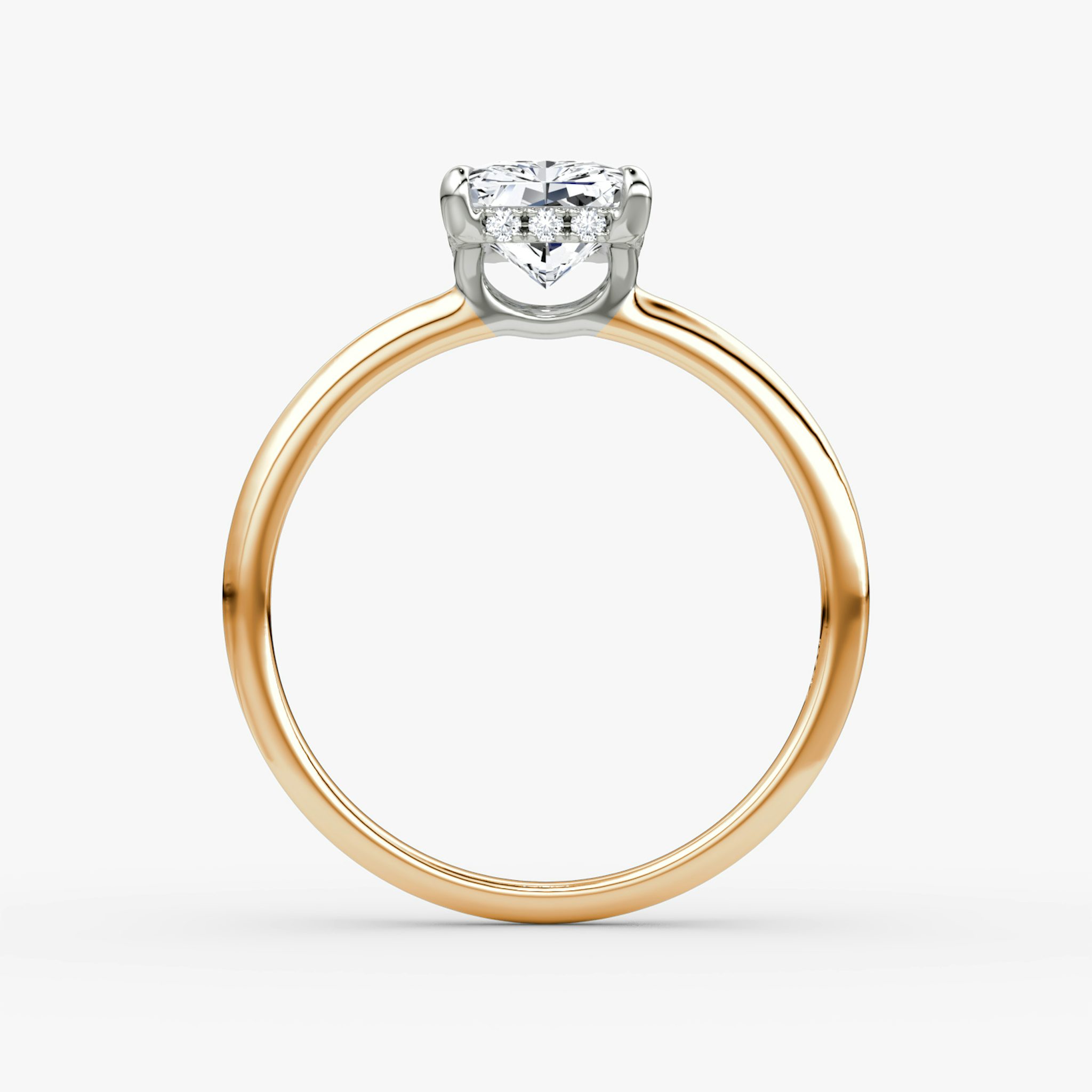 The Signature | Radiant | 14k | Rose Gold and Platinum | bandAccent: Plain | bandWidth: standard | hiddenHalo: yes | diamondOrientation: vertical | caratWeight: other