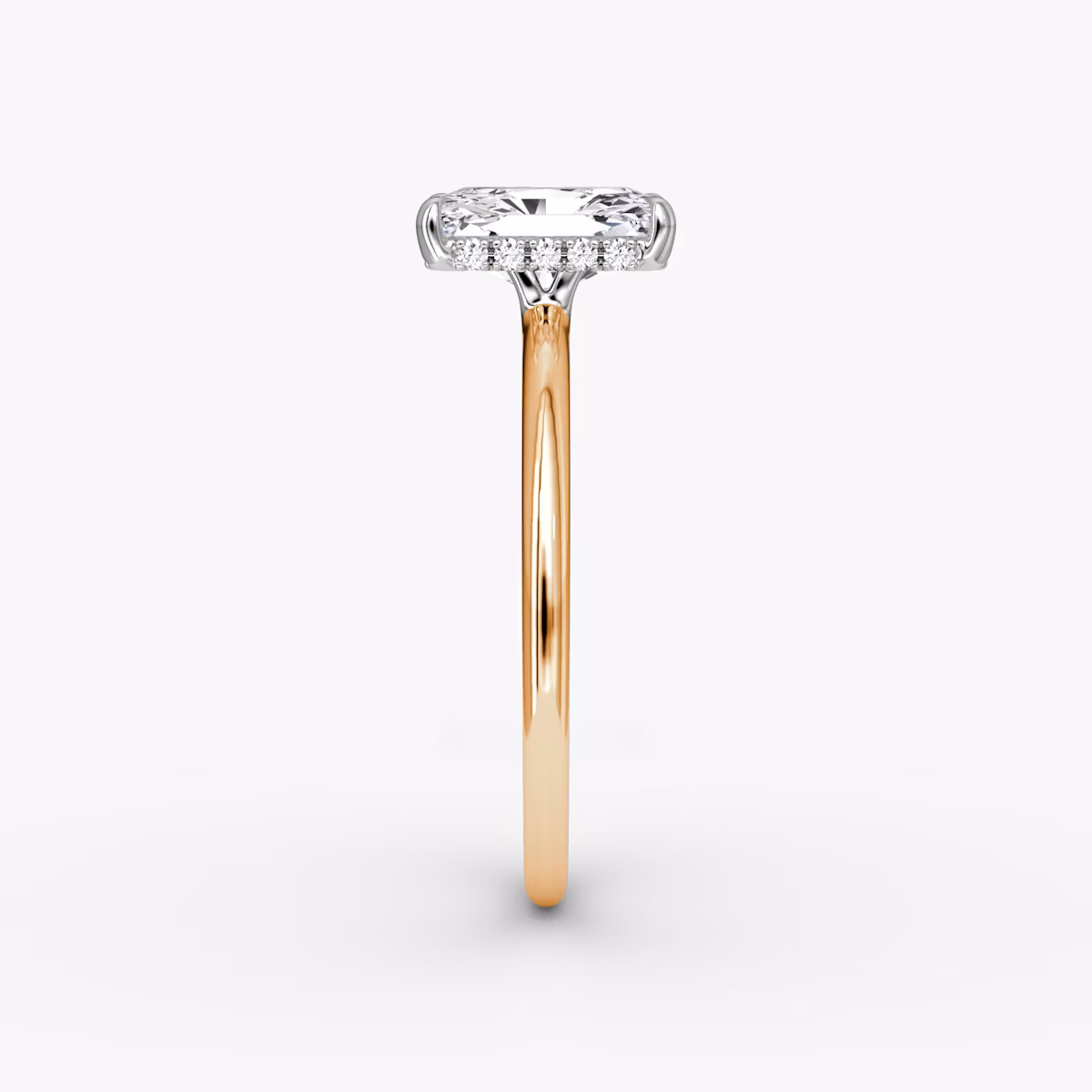 The Signature | Radiant | 14k | Rose Gold and Platinum | bandAccent: Plain | bandWidth: standard | hiddenHalo: yes | diamondOrientation: vertical | caratWeight: other