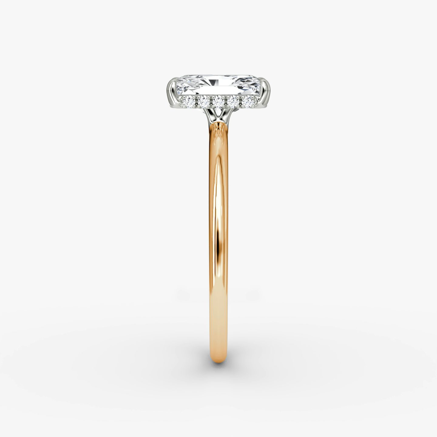 The Signature | Radiant | 14k | Rose Gold and Platinum | bandAccent: Plain | bandWidth: standard | hiddenHalo: yes | diamondOrientation: vertical | caratWeight: other