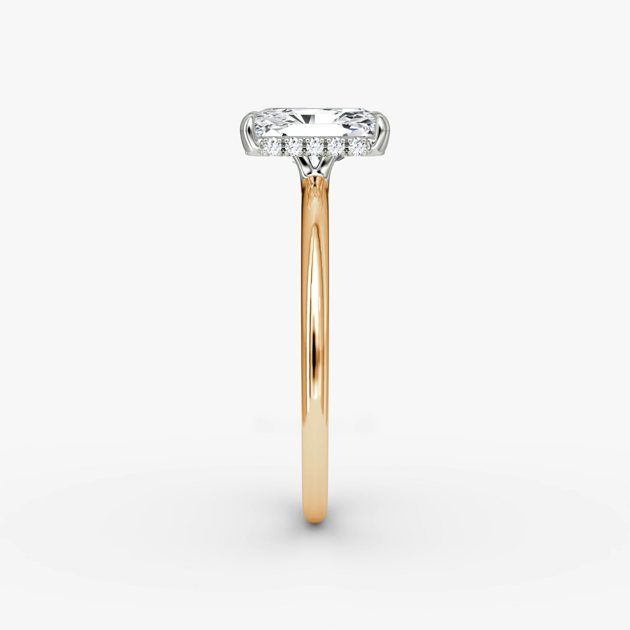 The Signature | Radiant | 14k | Rose Gold and Platinum | bandAccent: Plain | bandWidth: standard | hiddenHalo: yes | diamondOrientation: vertical | caratWeight: other