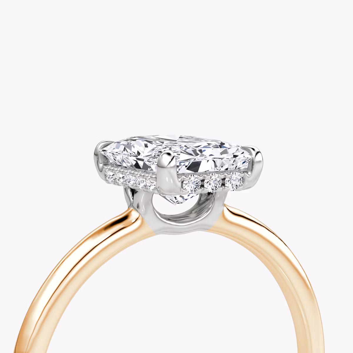 The Signature | Radiant | 14k | Rose Gold and Platinum | bandAccent: Plain | bandWidth: standard | hiddenHalo: yes | diamondOrientation: vertical | caratWeight: other