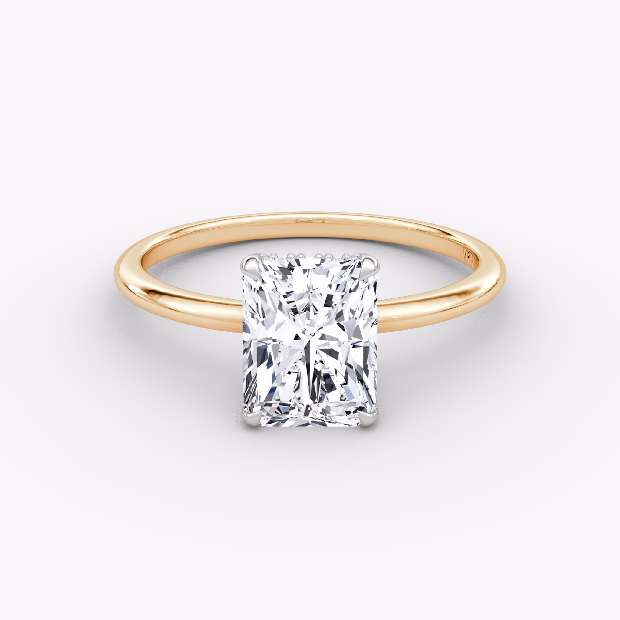 The Signature | Radiant | 14k | Rose Gold and Platinum | bandAccent: Plain | bandWidth: standard | hiddenHalo: yes | diamondOrientation: vertical | caratWeight: other