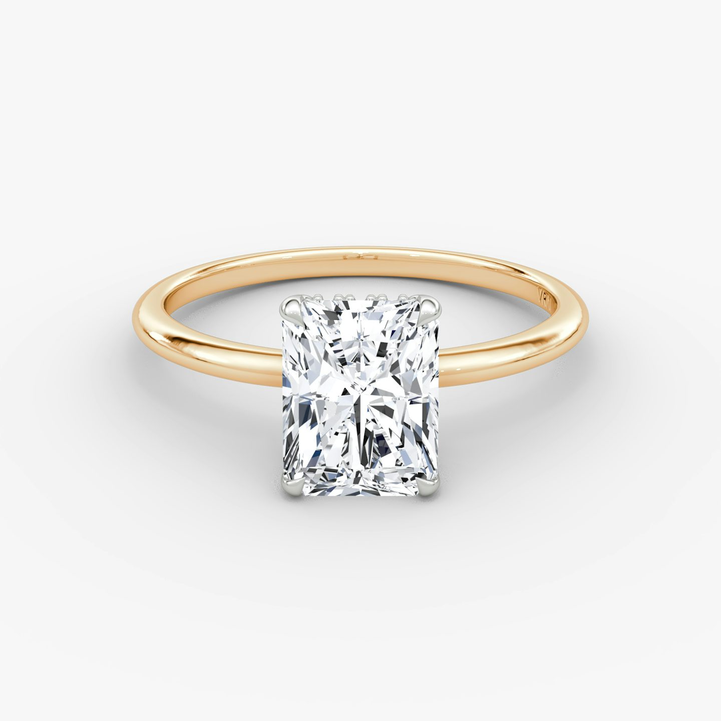 The Signature | Radiant | 14k | Rose Gold and Platinum | bandAccent: Plain | bandWidth: standard | hiddenHalo: yes | diamondOrientation: vertical | caratWeight: other