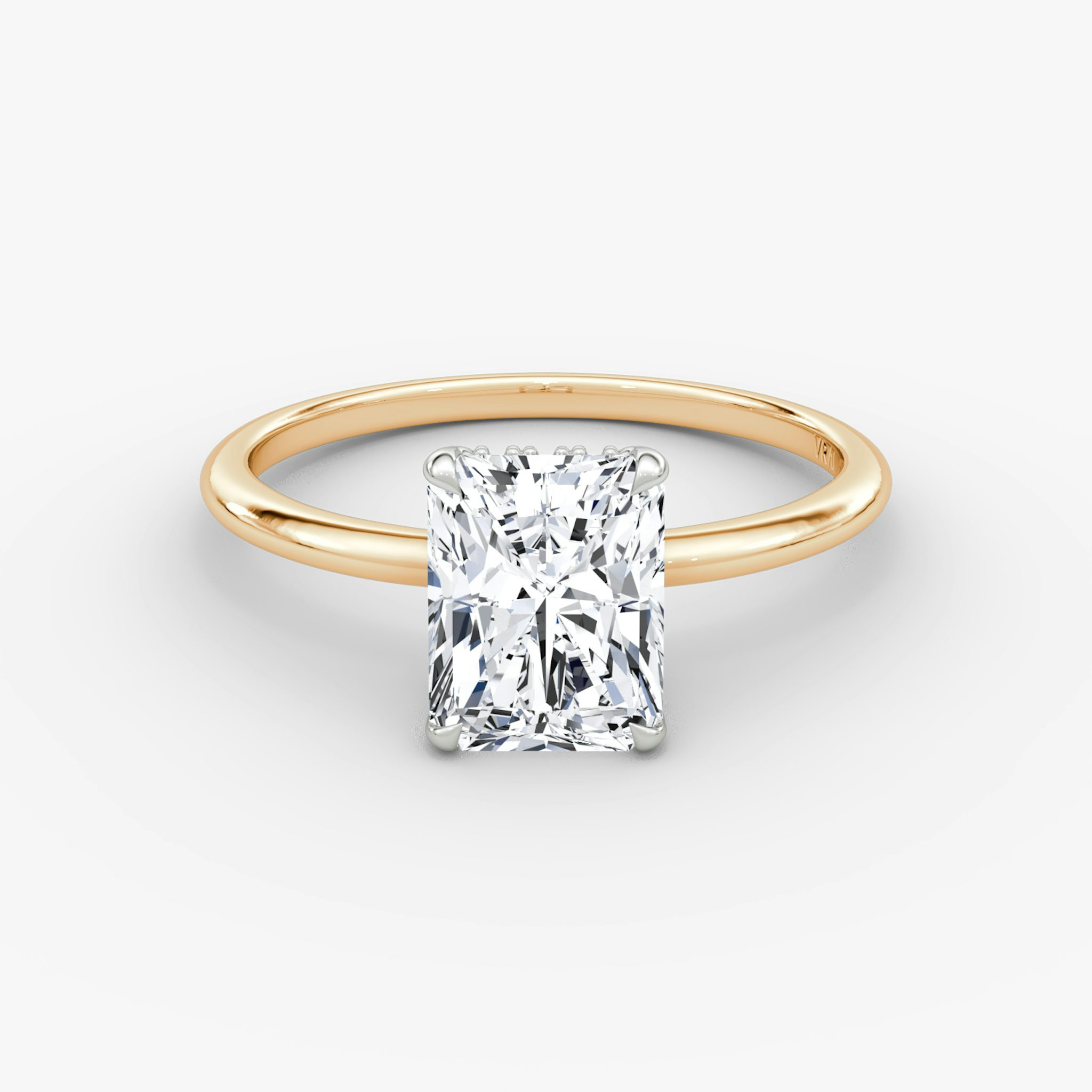 The Signature | Radiant | 14k | Rose Gold and Platinum | bandAccent: Plain | bandWidth: standard | hiddenHalo: yes | diamondOrientation: vertical | caratWeight: other